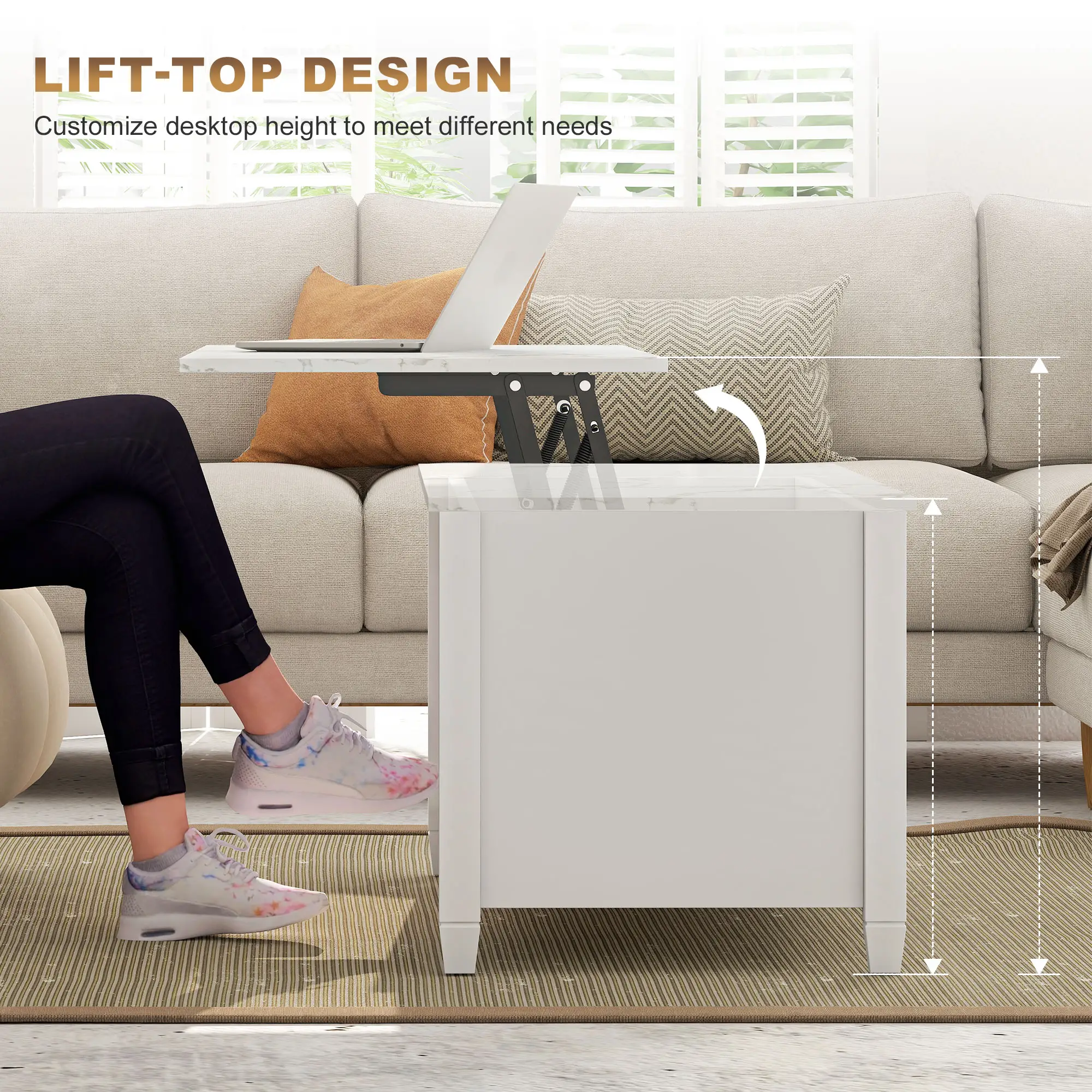 Lift Top Coffee Table, Storage Shelves, Hidden Compartment, 41" L, White - Image 4