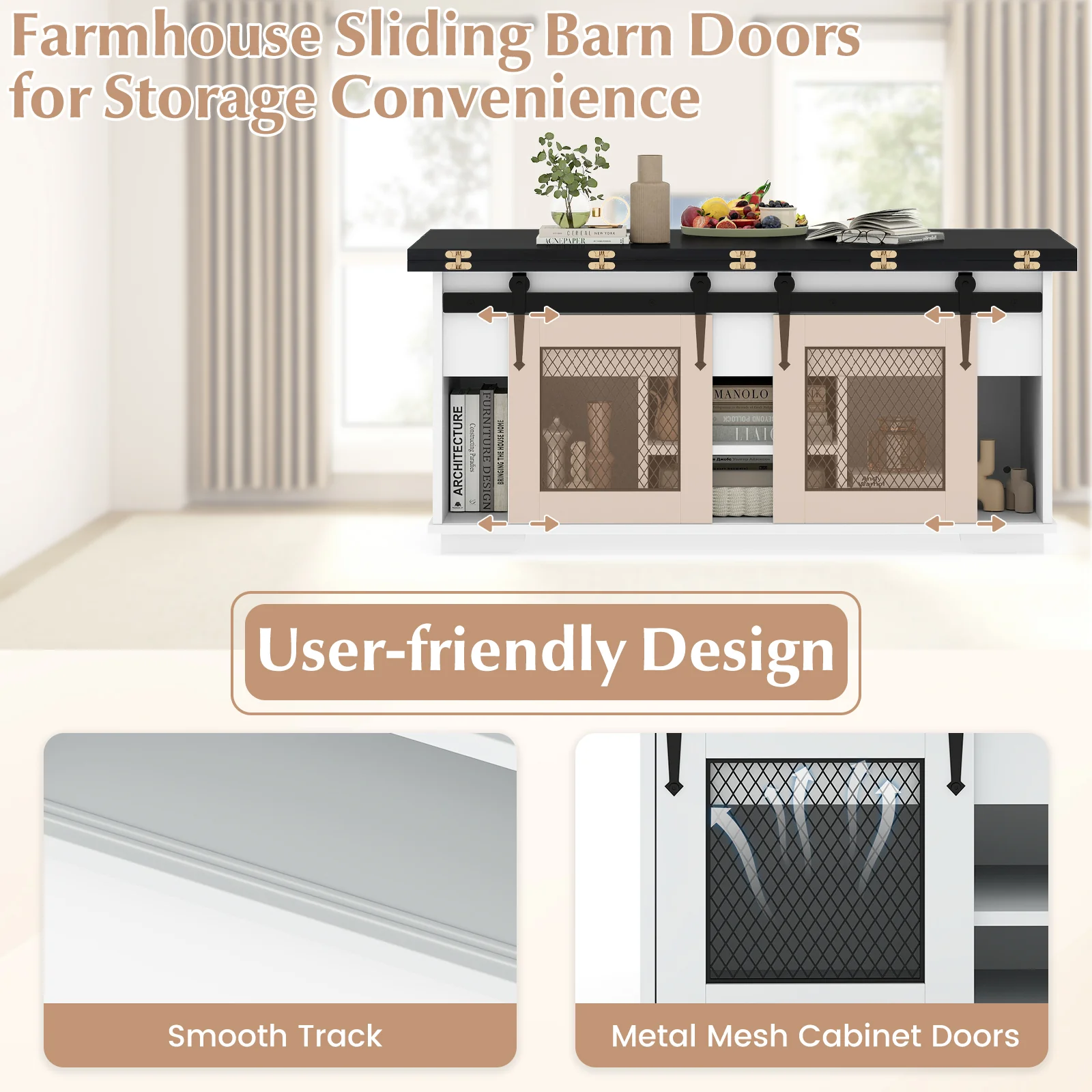 Lift Top Coffee Table with 2 Sliding Barn Doors, Black - Image 8