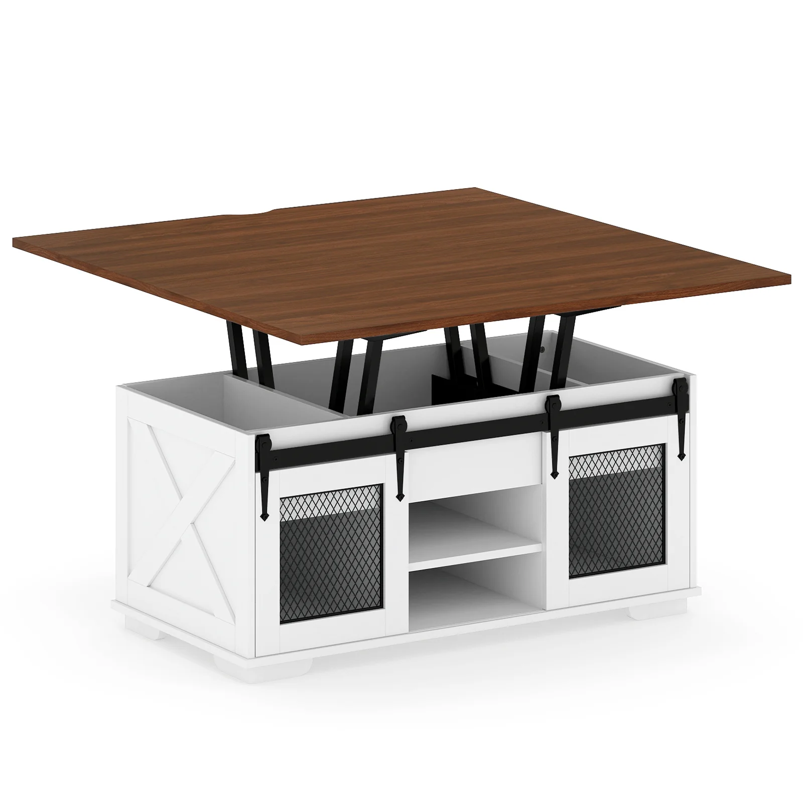 Lift Top Coffee Table with 2 Sliding Barn Doors, Walnut - Image 8