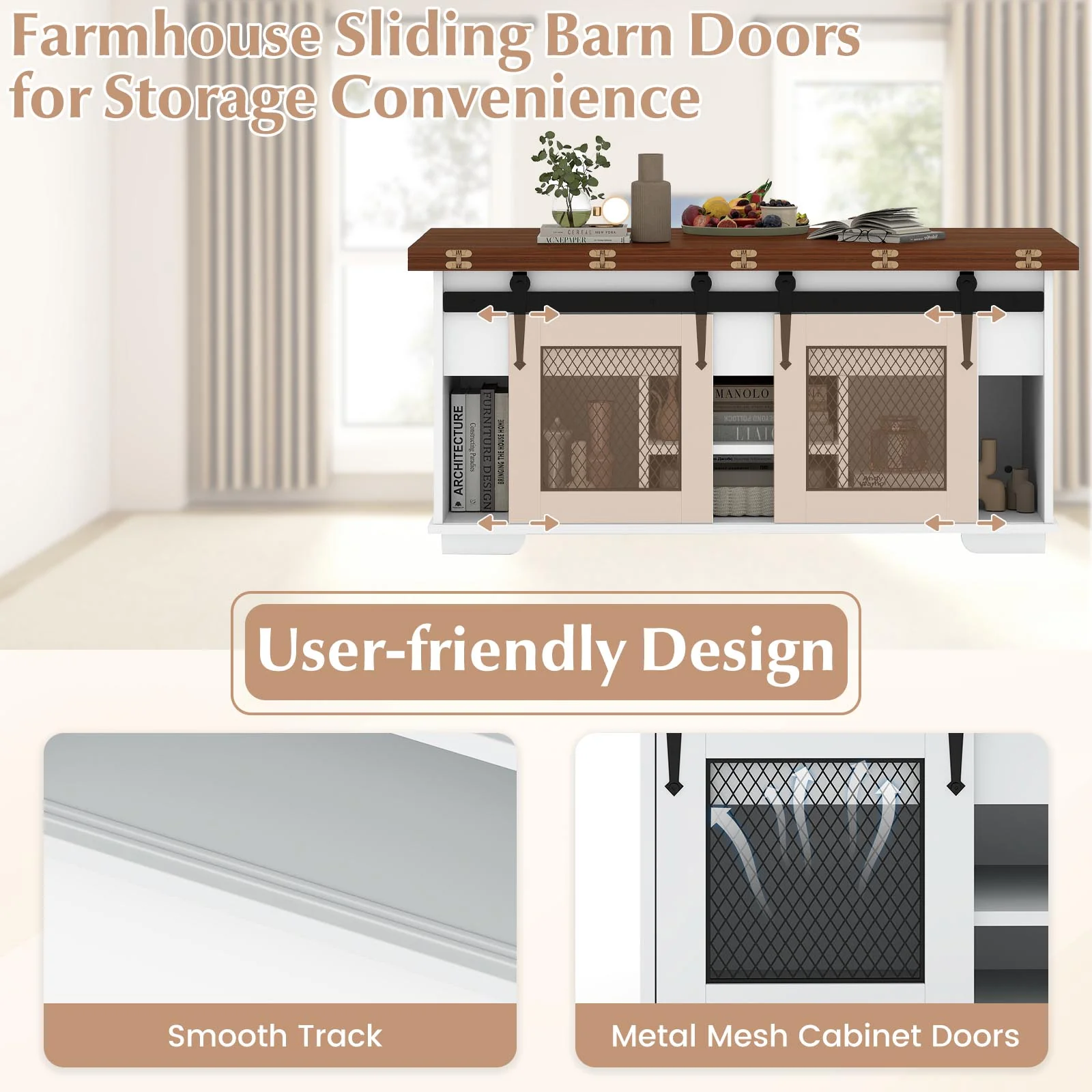 Lift Top Coffee Table with 2 Sliding Barn Doors, Walnut - Image 9