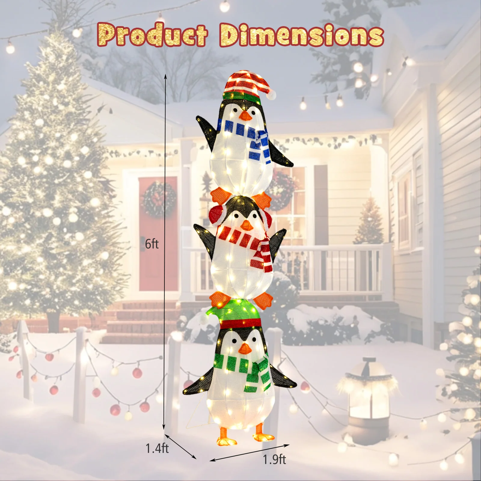 Lighted Penguins Decoration, Warm White Lights, Cute Hats, Multicolor - Image 5