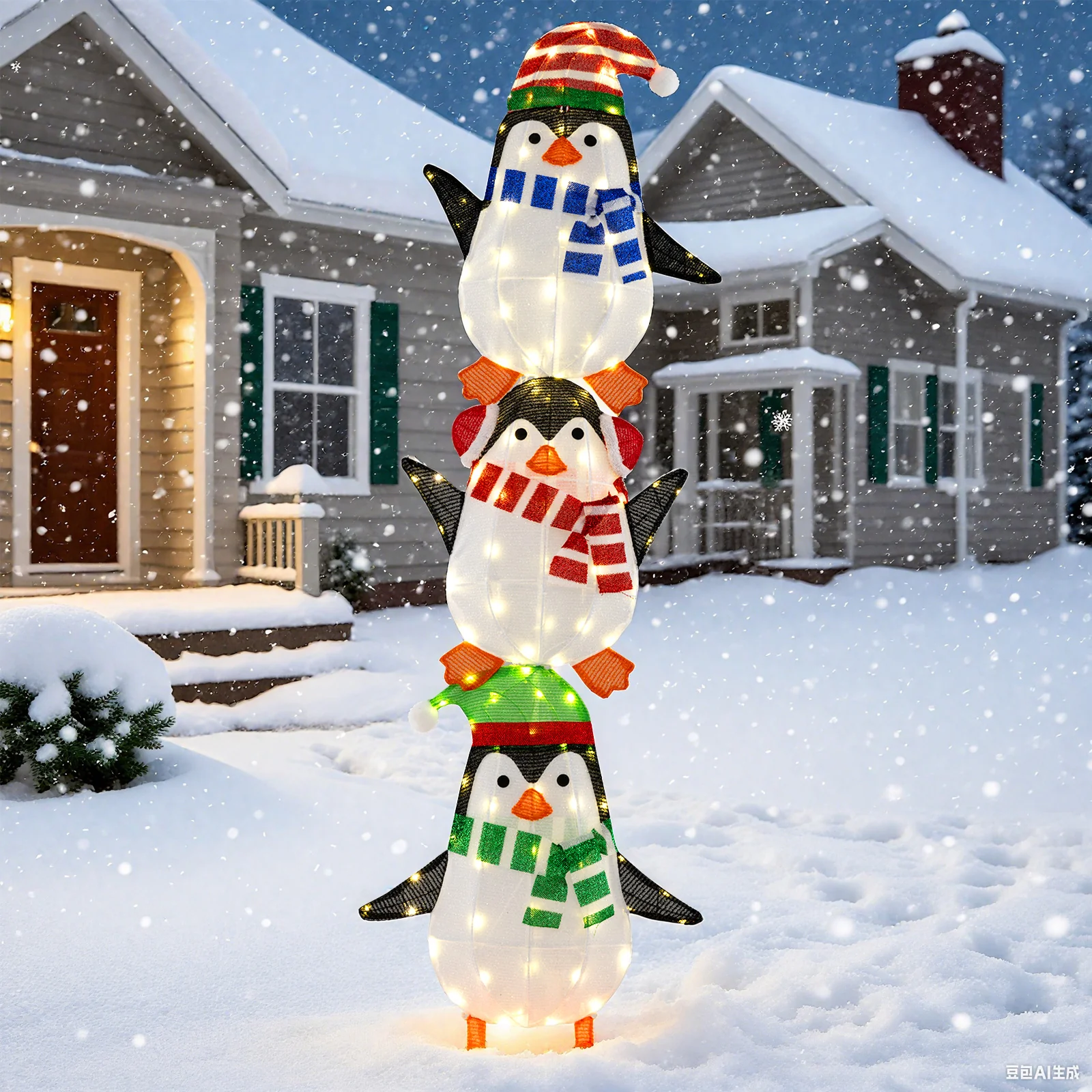 Lighted Penguins Decoration, Warm White Lights, Cute Hats, Multicolor - Image 7