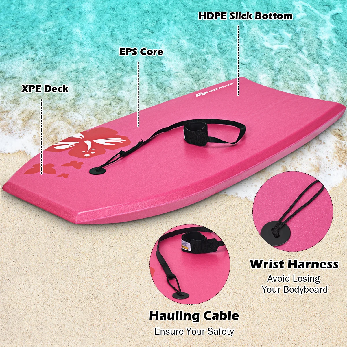 Lightweight Bodyboard, EPS Core, IXPE-L, Pink - Image 9