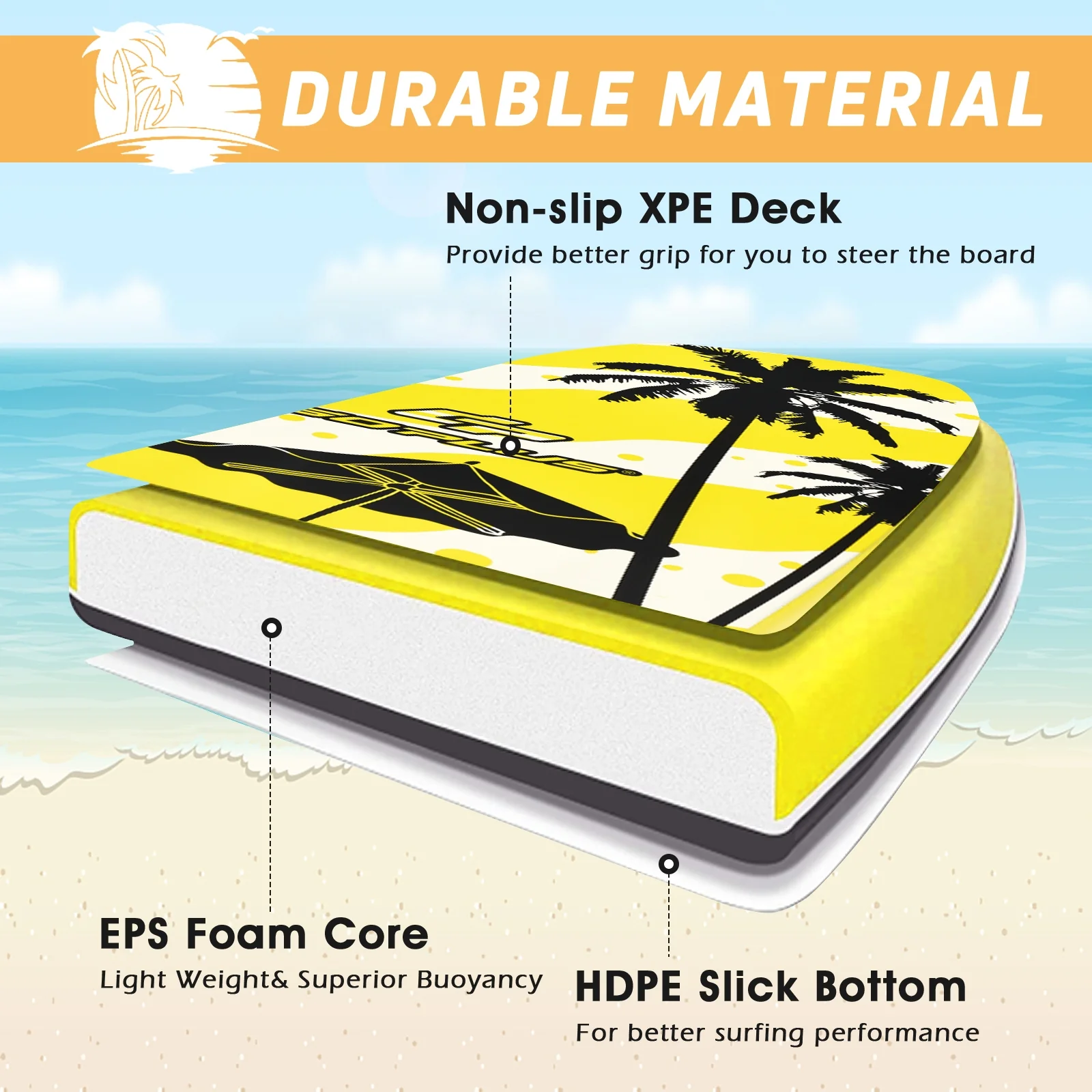 Lightweight Bodyboard, EPS Core, M Size, Yellow - Image 10