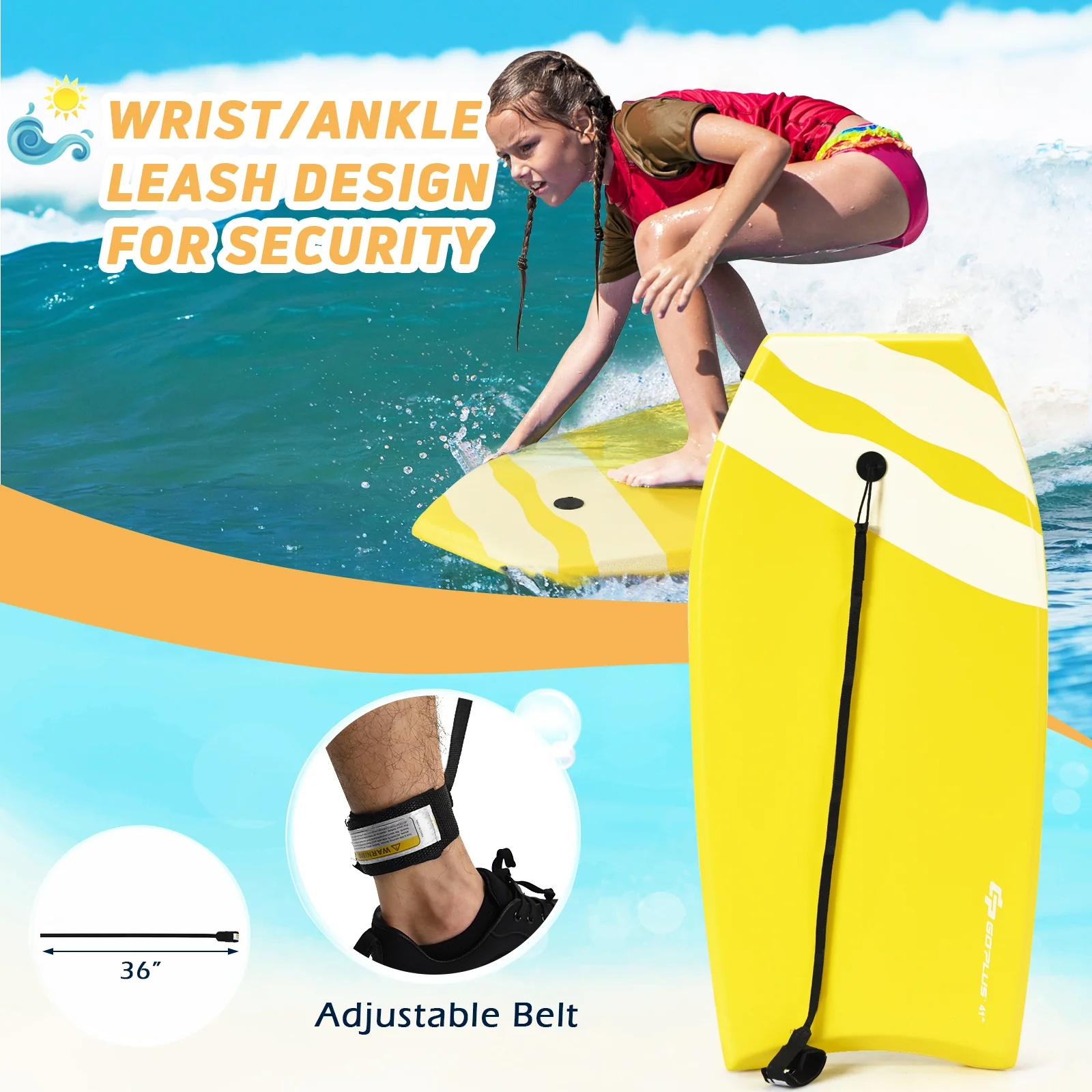 Lightweight Bodyboard, EPS Core, S Size, Yellow - Image 6