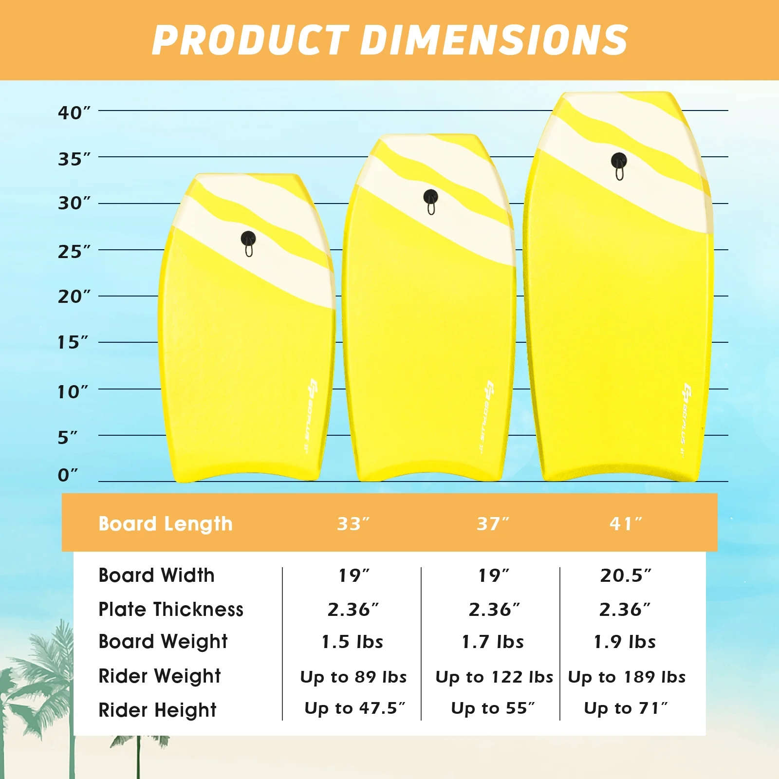 Lightweight Bodyboard With EPS Core, L, Yellow - Image 5