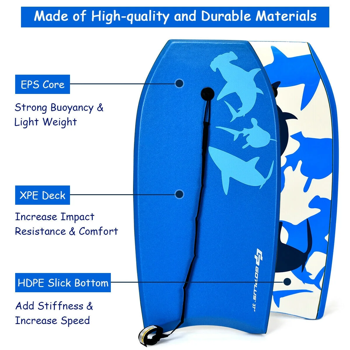 Lightweight Super Bodyboard Surfing with EPS Core Boarding-S, Blue - Image 6