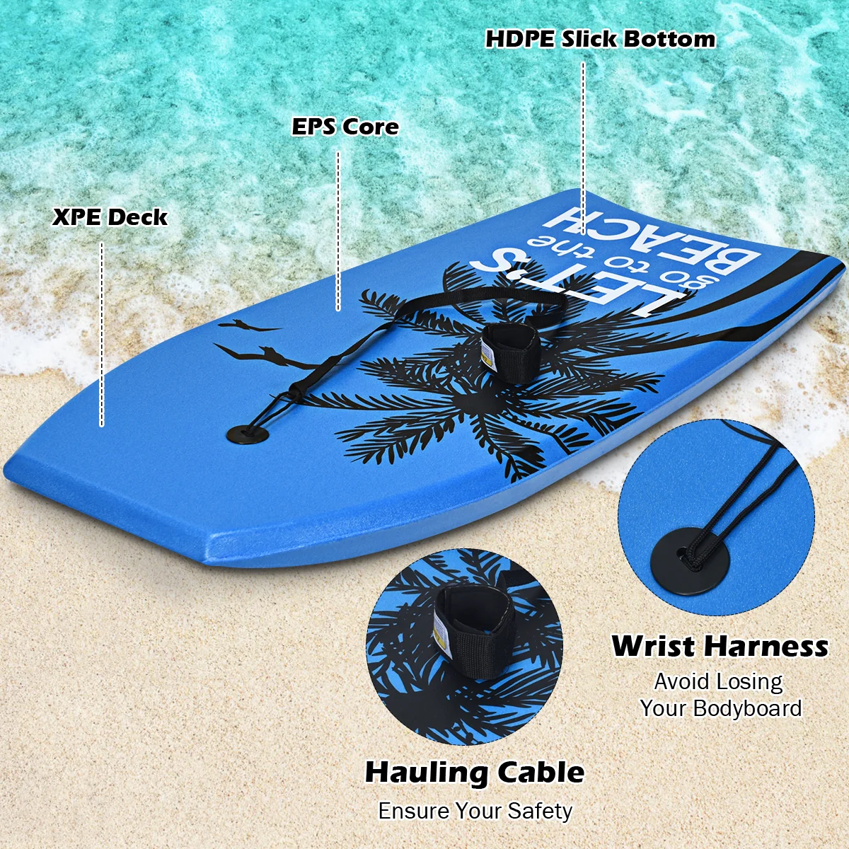 Lightweight Bodyboard With Leash, EPS Core, Size M - Image 6