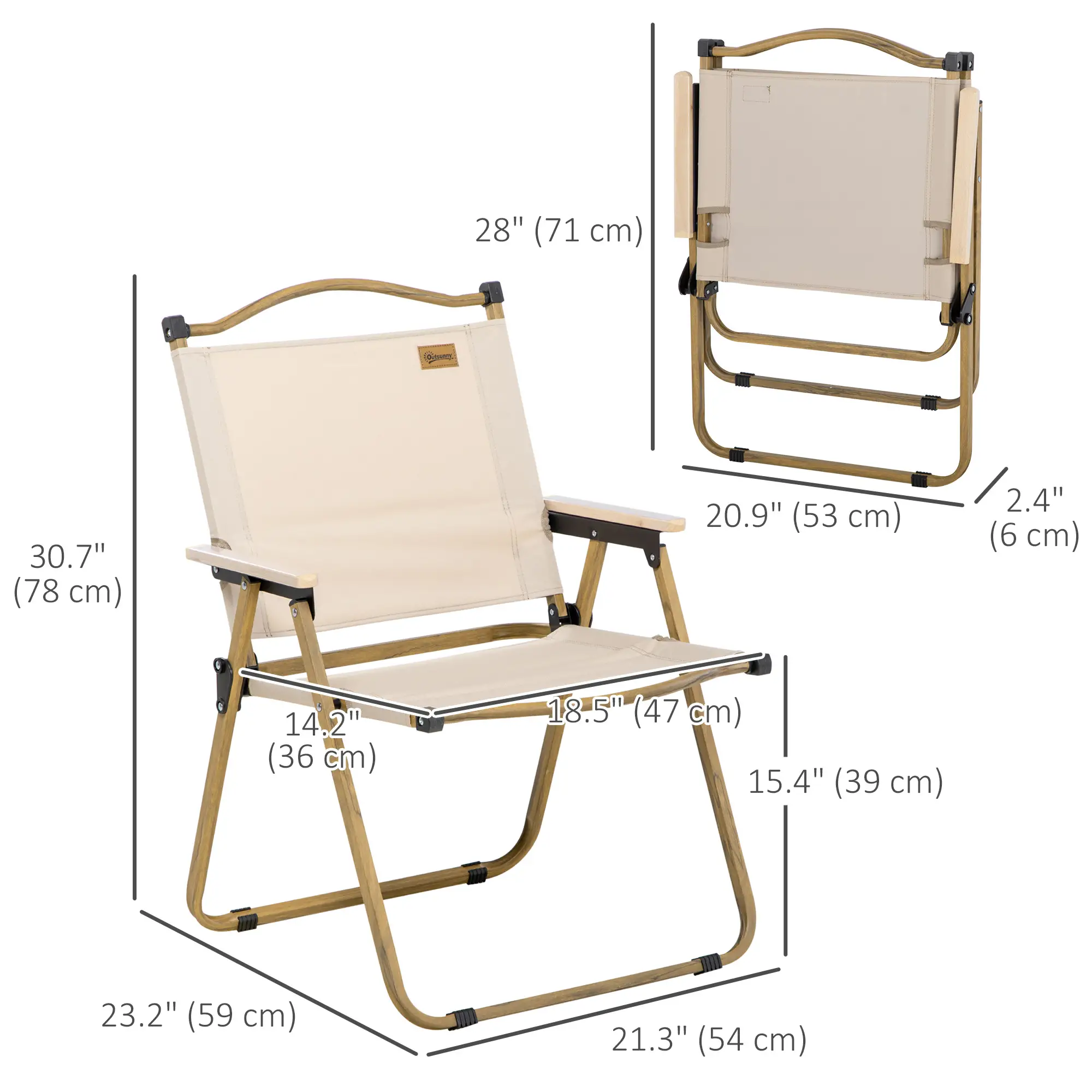 Lightweight Folding Camping Chair, Portable Armchair, Khaki - Image 3