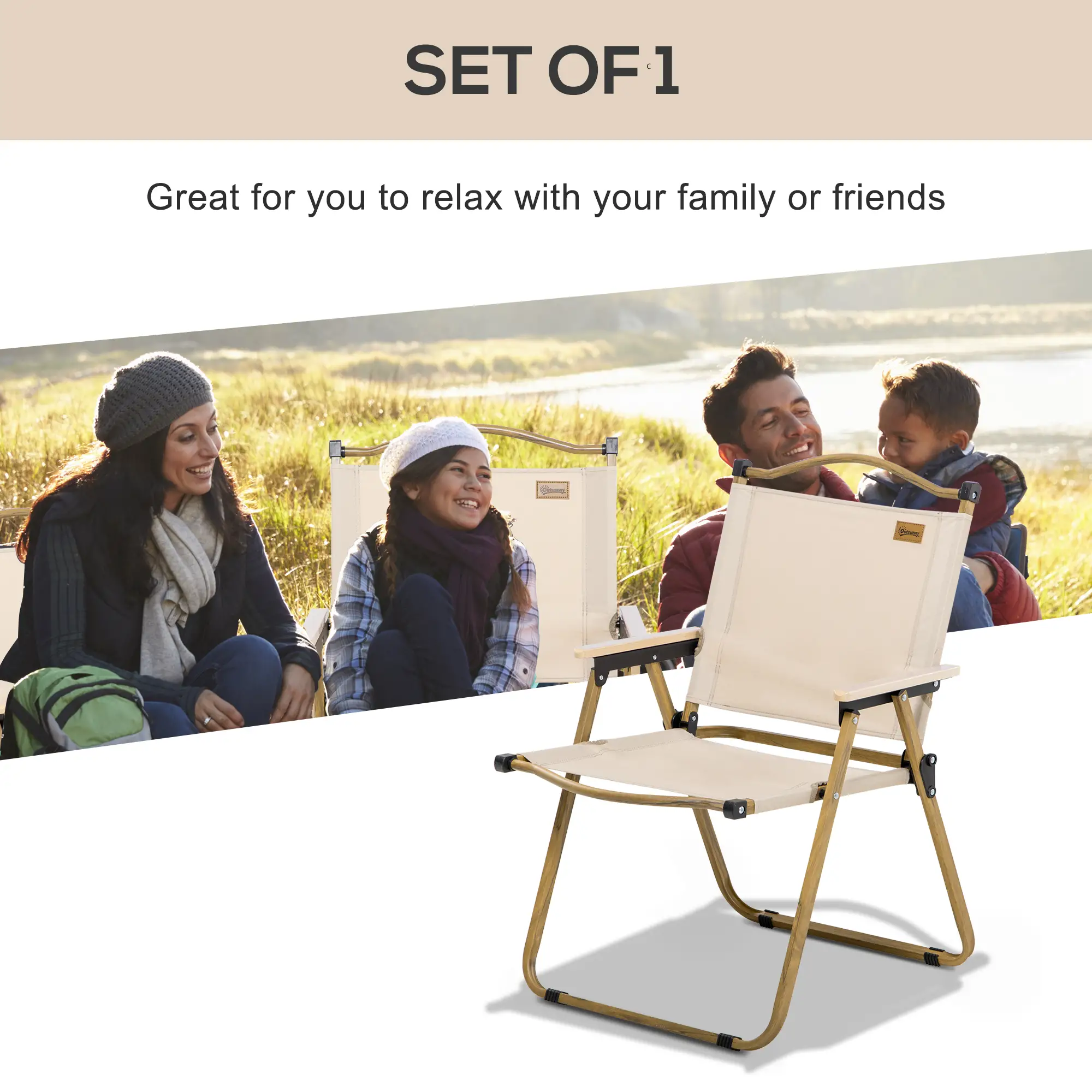 Lightweight Folding Camping Chair, Portable Armchair, Khaki - Image 4
