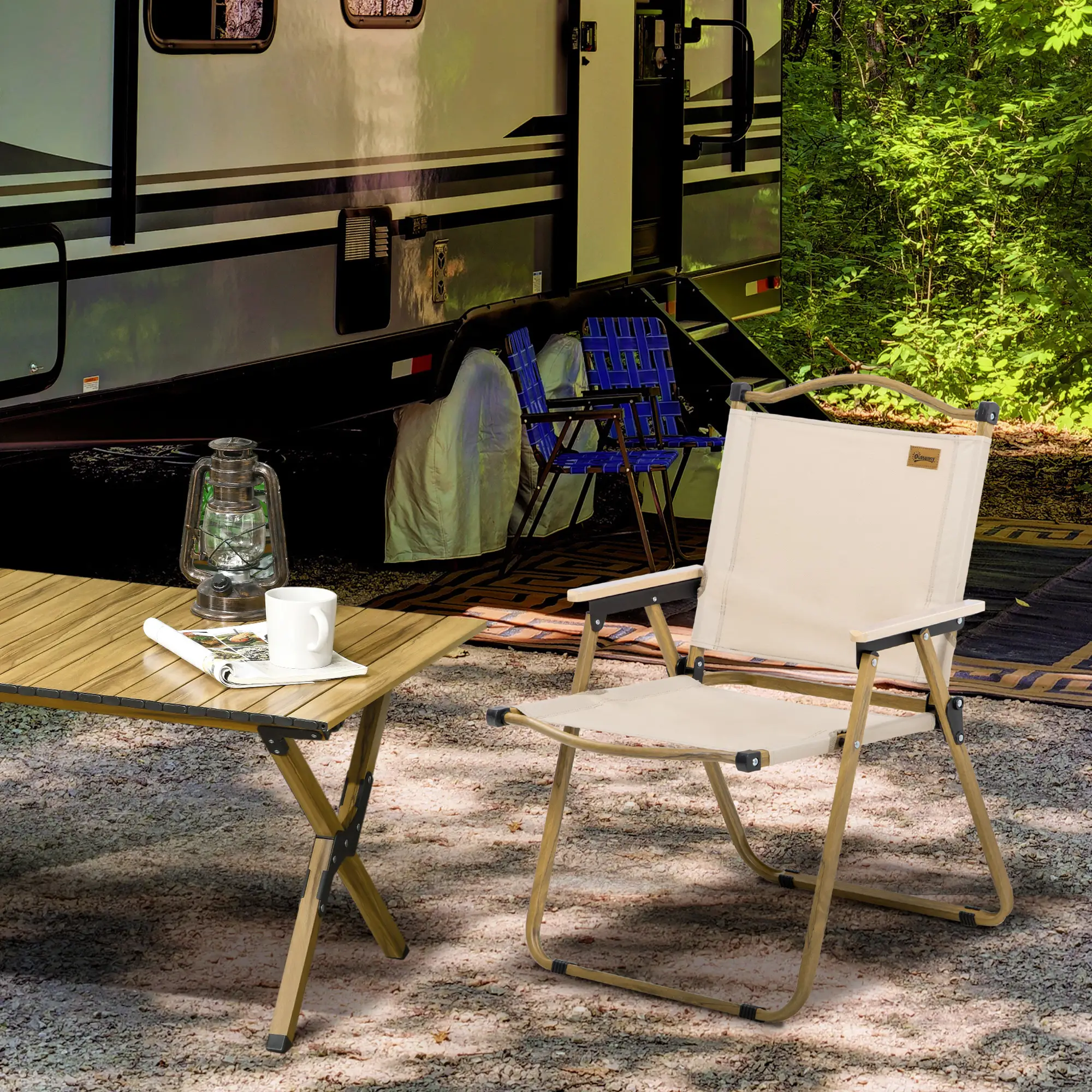 Lightweight Folding Camping Chair, Portable Armchair, Khaki - Image 8