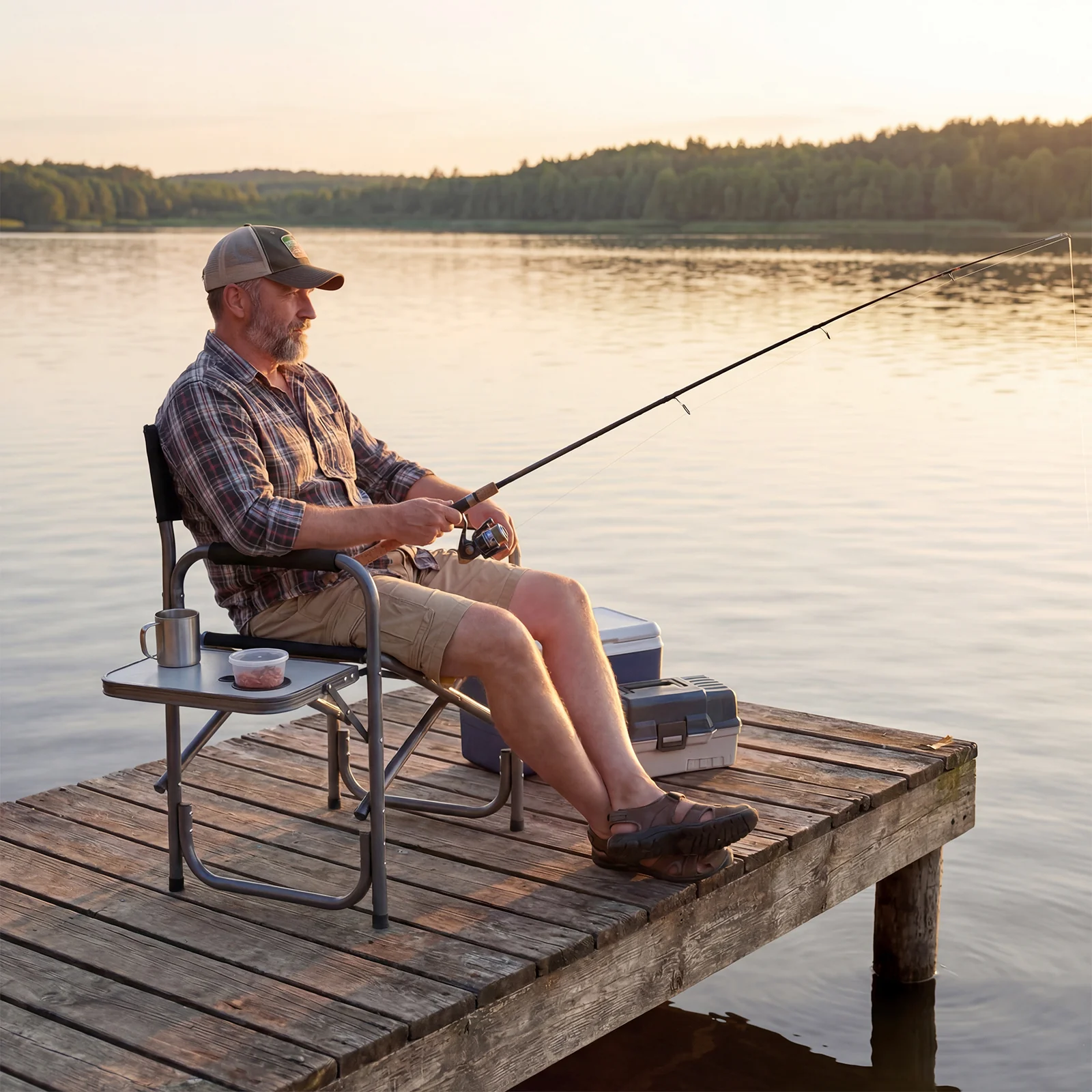 Lightweight Folding Camping Chair With Side Table, Black - Image 6