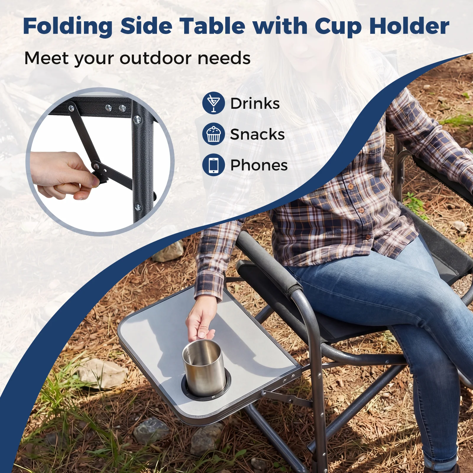 Lightweight Folding Camping Chair With Side Table, Black - Image 8