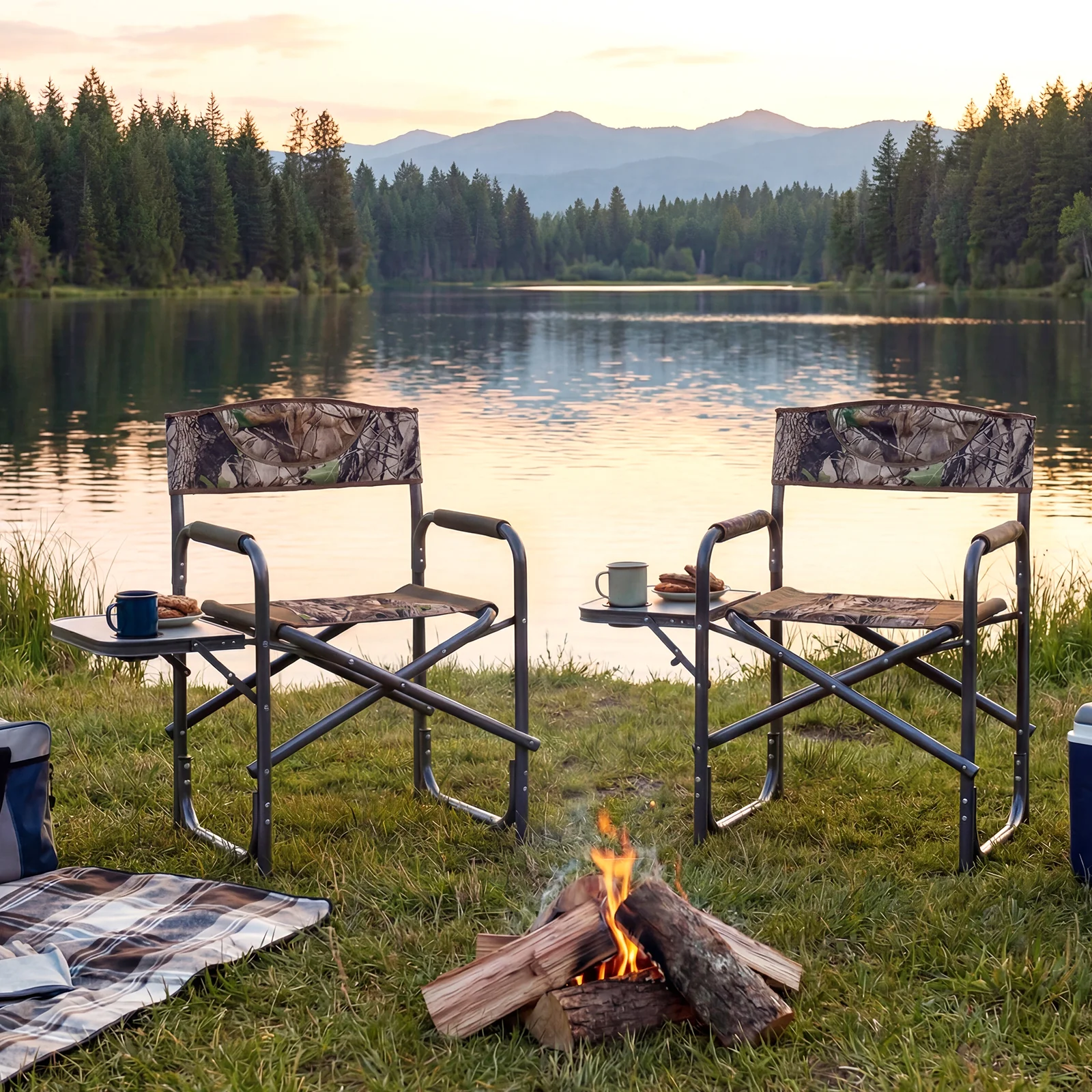 Lightweight Folding Camping Chair With Side Table, Camouflage - Image 2