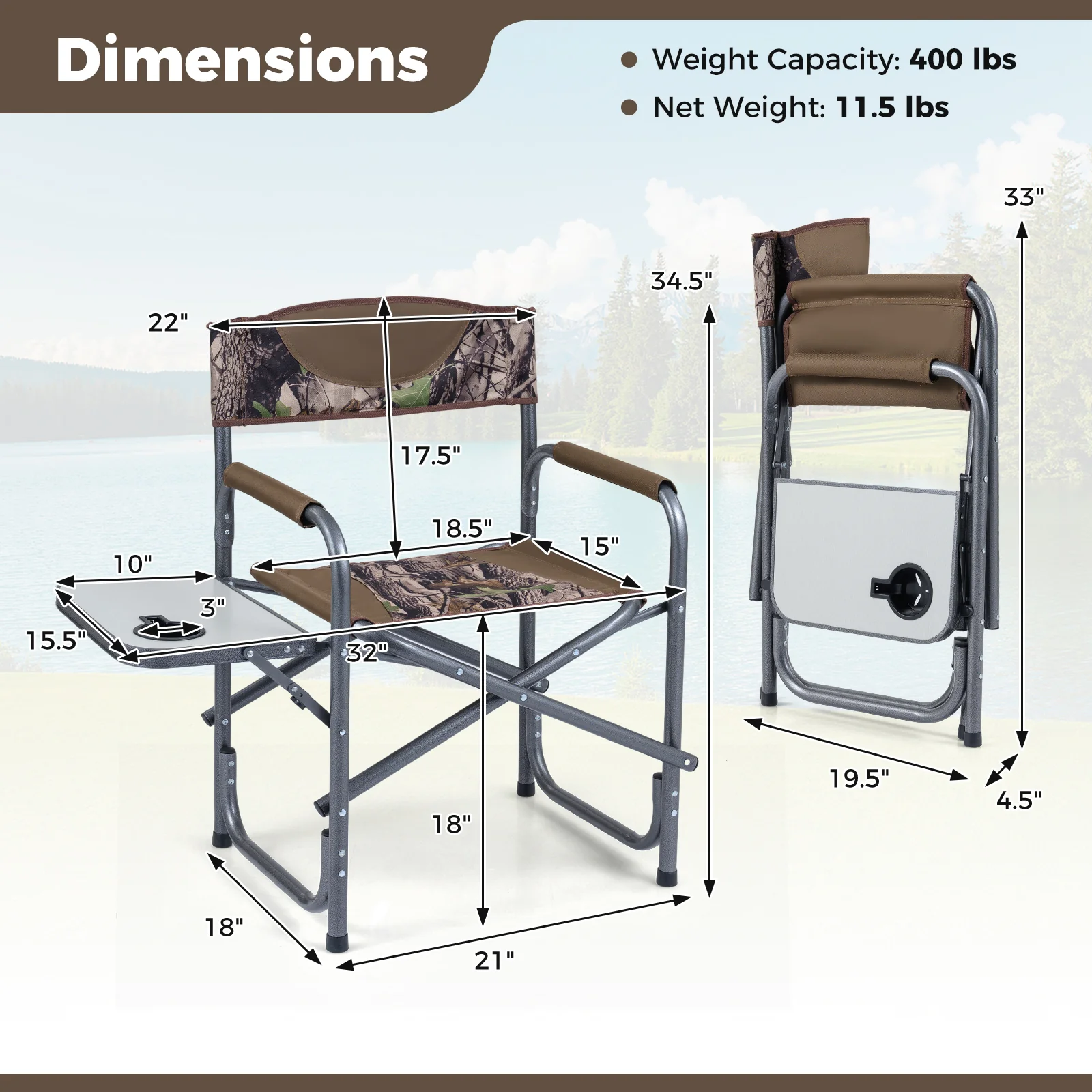 Lightweight Folding Camping Chair With Side Table, Camouflage - Image 5