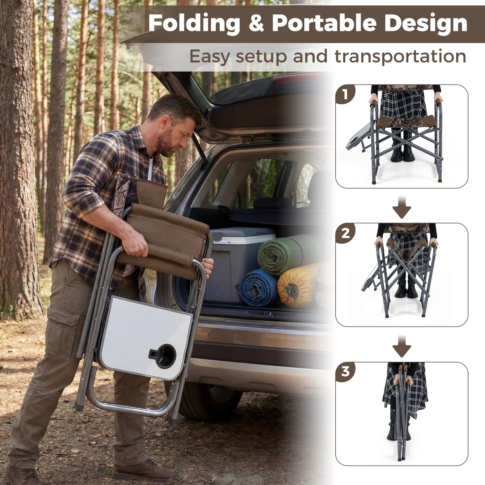 Lightweight Folding Camping Chair With Side Table, Camouflage - Image 9