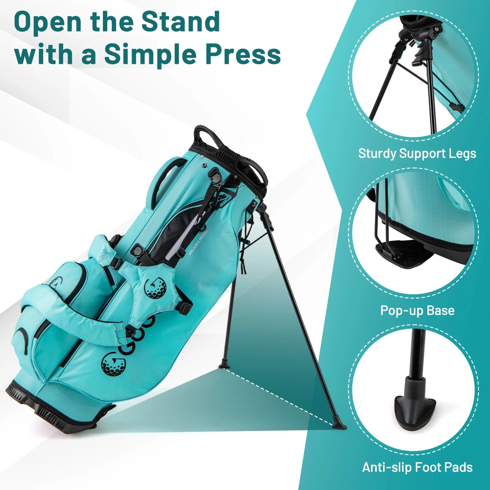 Lightweight Golf Stand Bag, 8 Way Top Dividers, 5 Zippered Pockets, Blue - Image 10