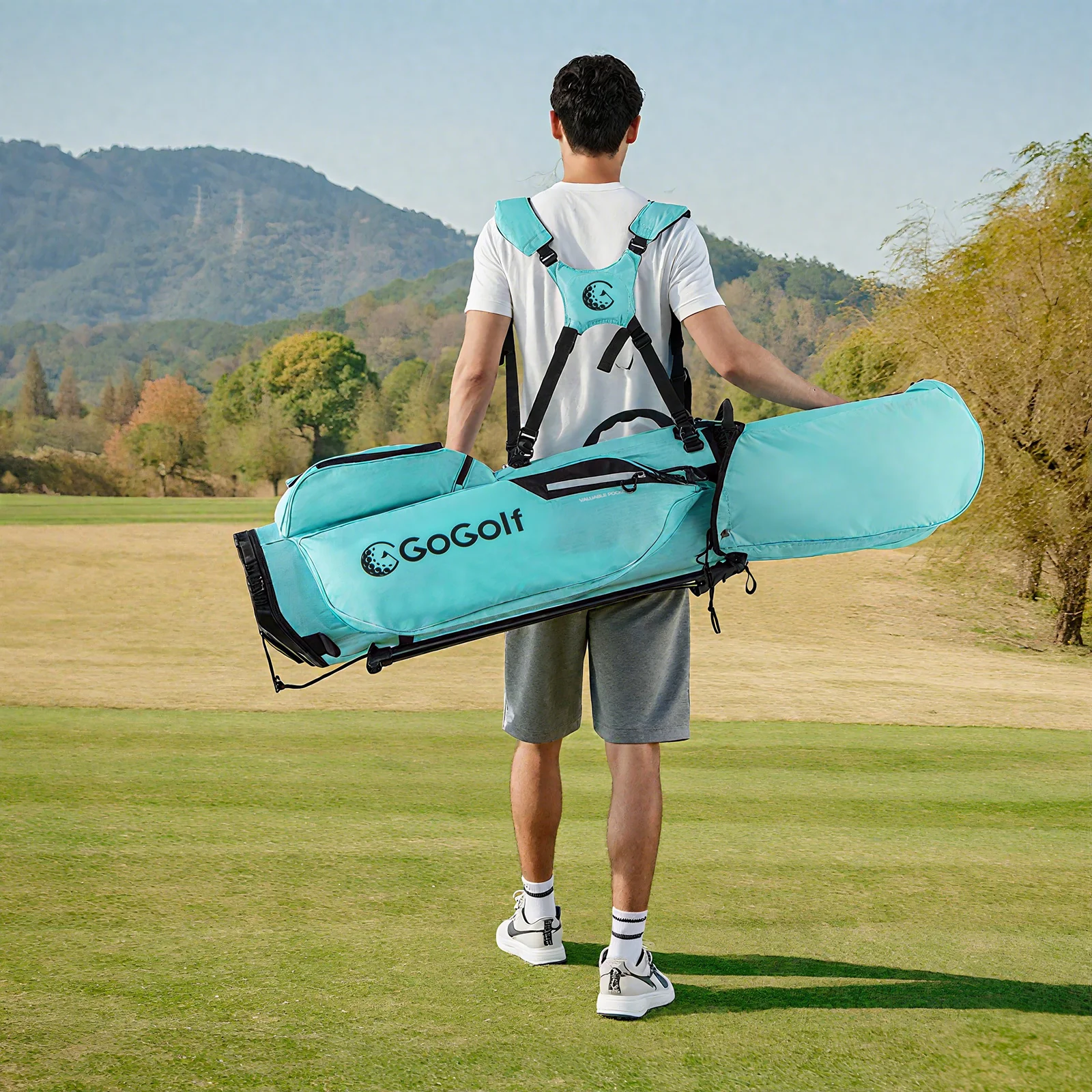 Lightweight Golf Stand Bag, 8 Way Top Dividers, 5 Zippered Pockets, Blue - Image 2