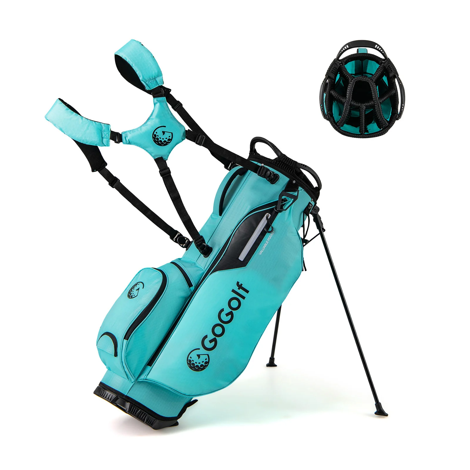 Lightweight Golf Stand Bag, 8 Way Top Dividers, 5 Zippered Pockets, Blue - Image 4