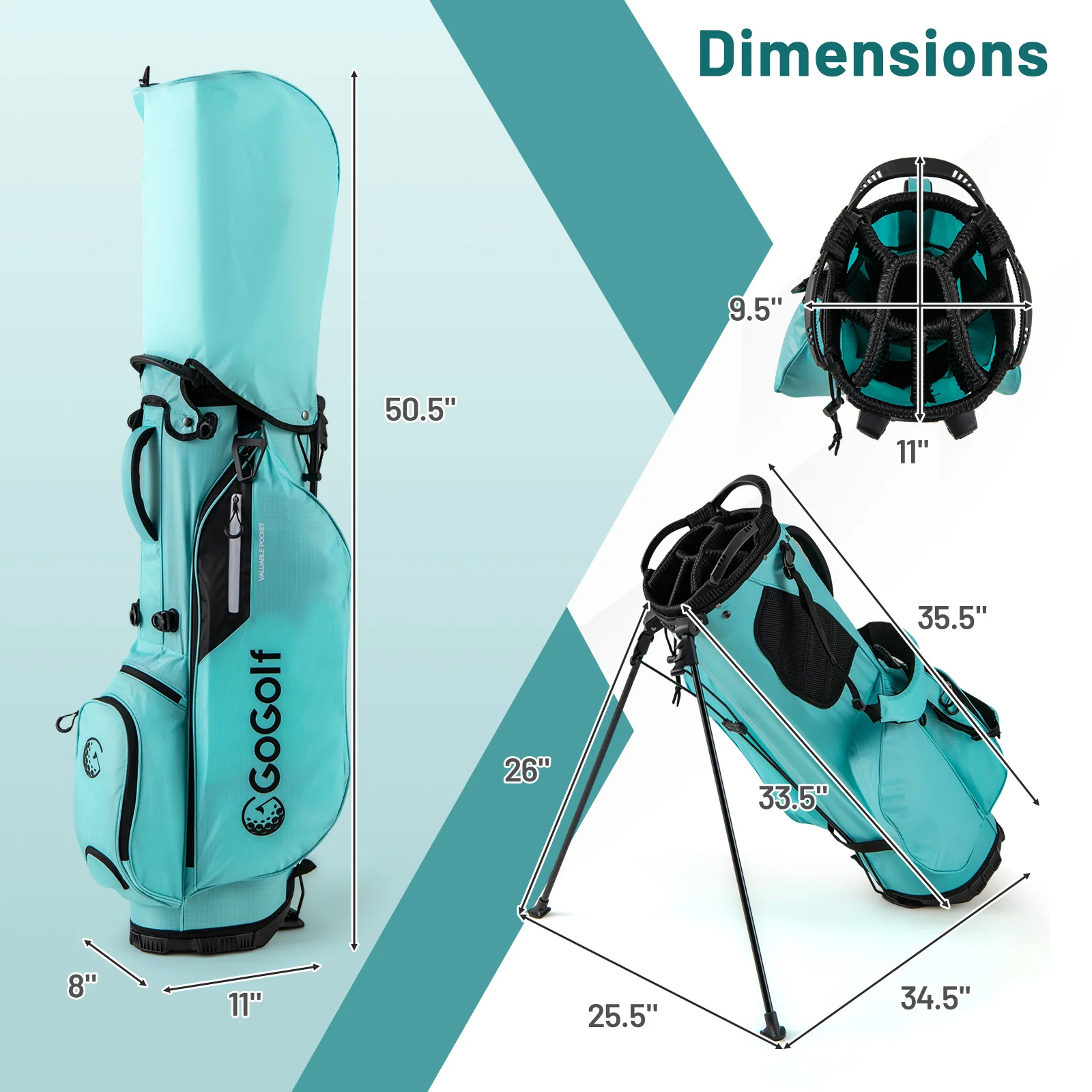Lightweight Golf Stand Bag, 8 Way Top Dividers, 5 Zippered Pockets, Blue - Image 5