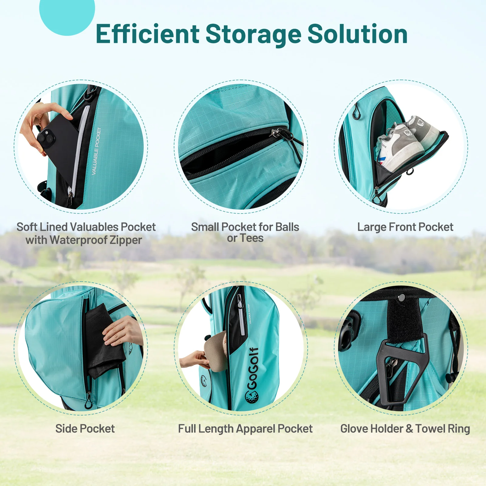 Lightweight Golf Stand Bag, 8 Way Top Dividers, 5 Zippered Pockets, Blue - Image 7