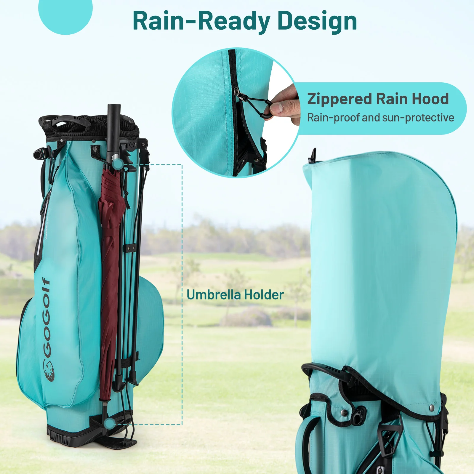 Lightweight Golf Stand Bag, 8 Way Top Dividers, 5 Zippered Pockets, Blue - Image 8
