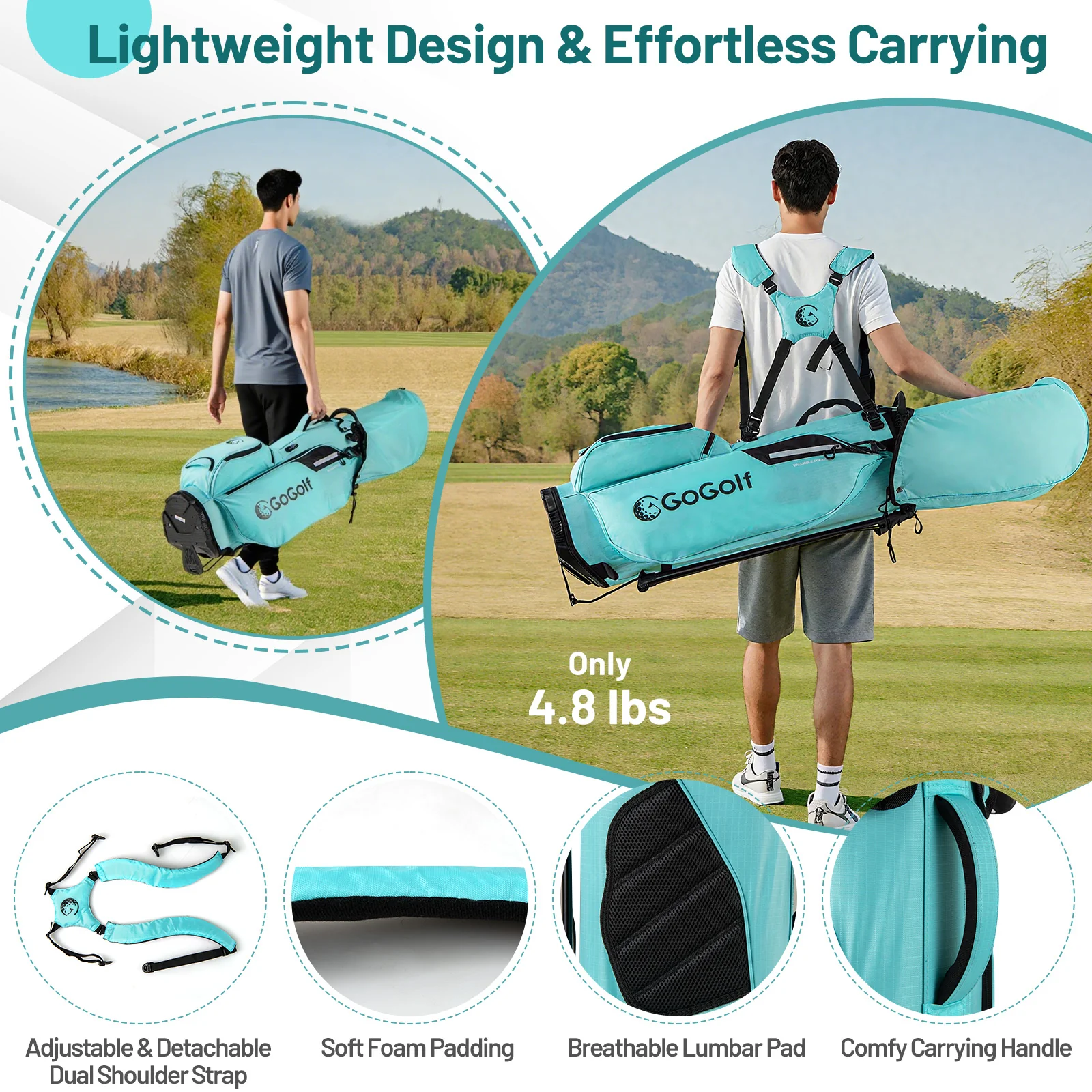 Lightweight Golf Stand Bag, 8 Way Top Dividers, 5 Zippered Pockets, Blue - Image 9