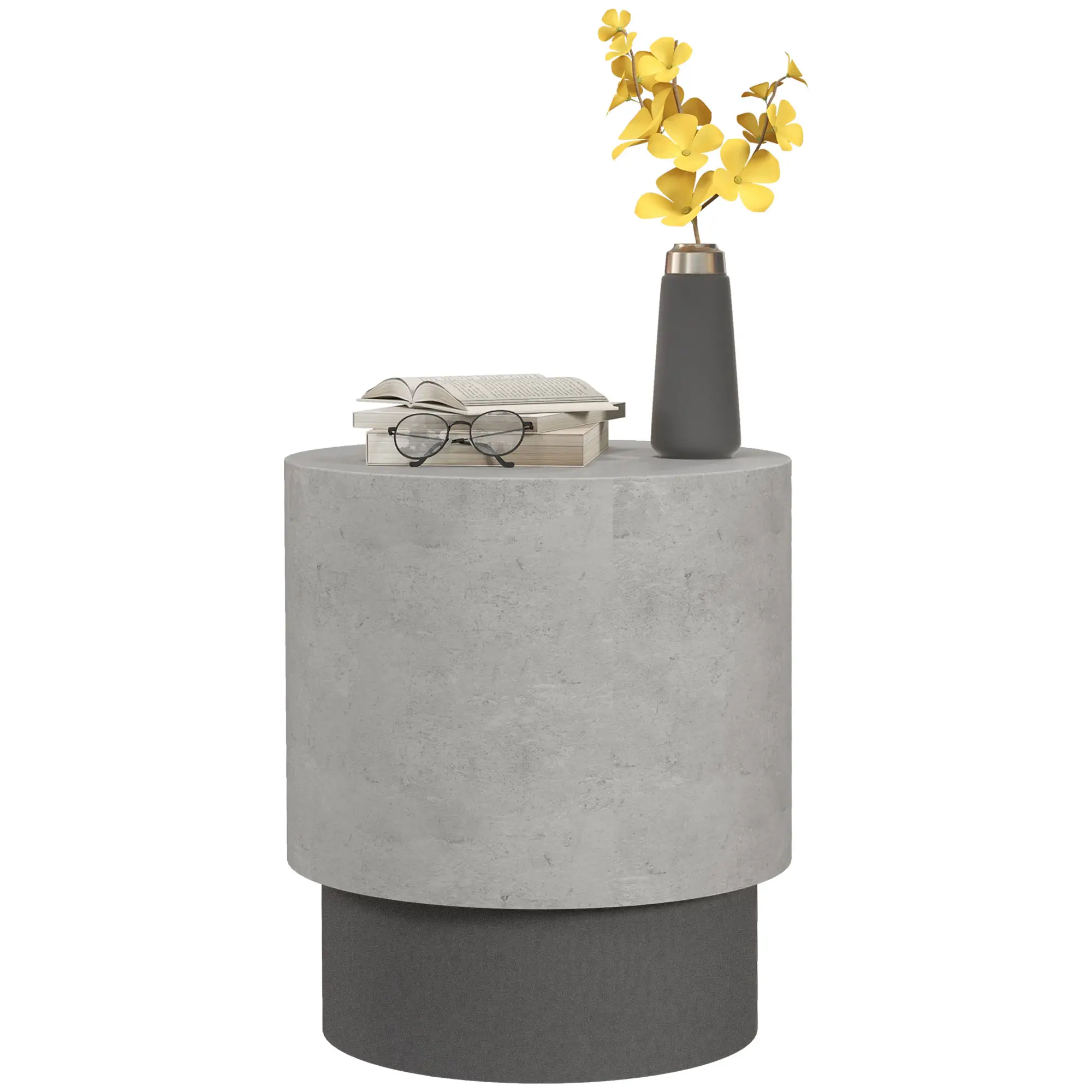 Lightweight Round Accent Table, Concrete Finish, 4 Adjustable Feet, Indoor Outdoor