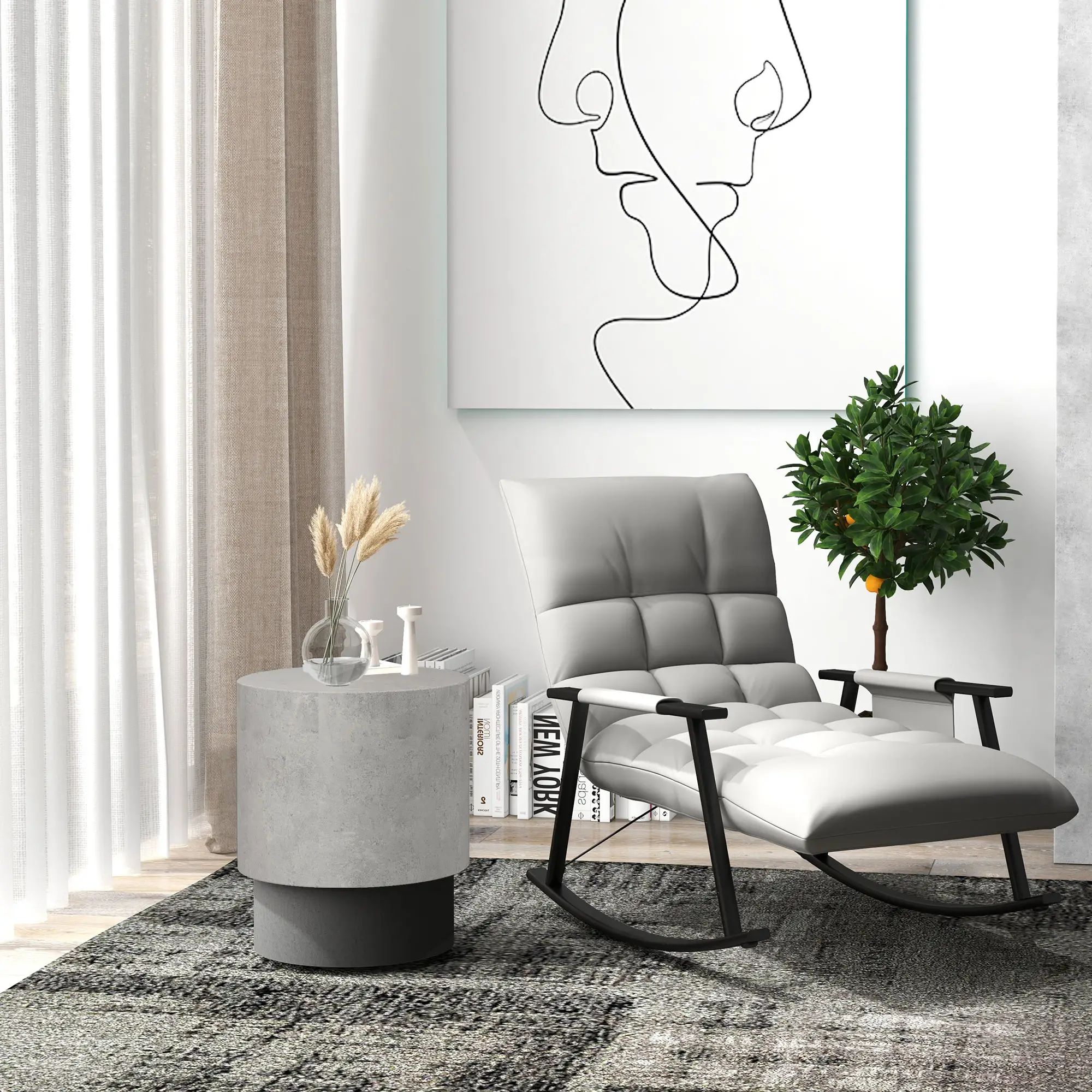 Lightweight Round Accent Table, Concrete Finish, 4 Adjustable Feet, Indoor Outdoor - Image 2