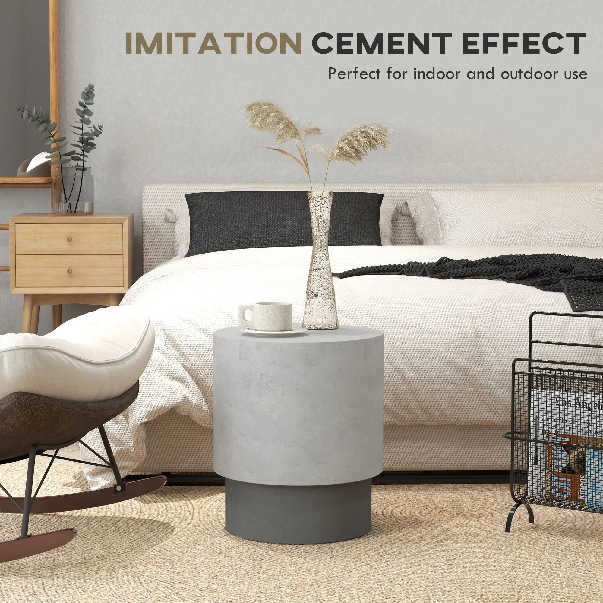 Lightweight Round Accent Table, Concrete Finish, 4 Adjustable Feet, Indoor Outdoor - Image 4
