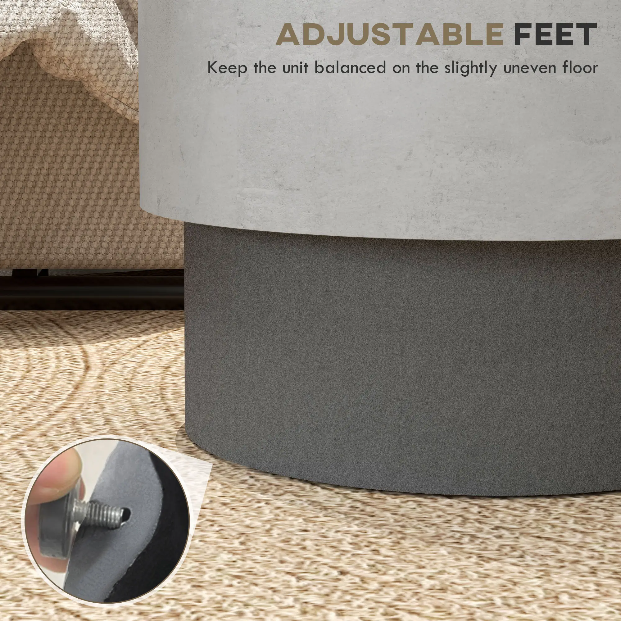 Lightweight Round Accent Table, Concrete Finish, 4 Adjustable Feet, Indoor Outdoor - Image 6