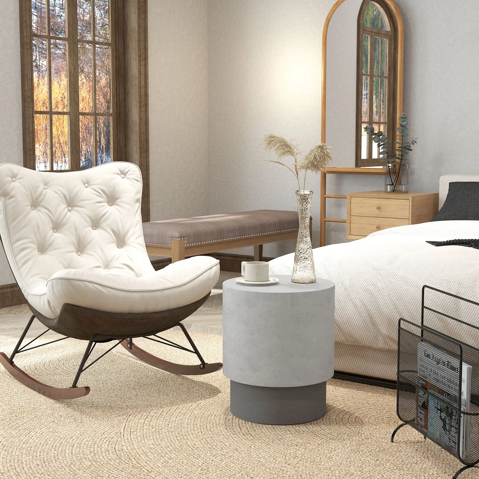 Lightweight Round Accent Table, Concrete Finish, 4 Adjustable Feet, Indoor Outdoor - Image 8