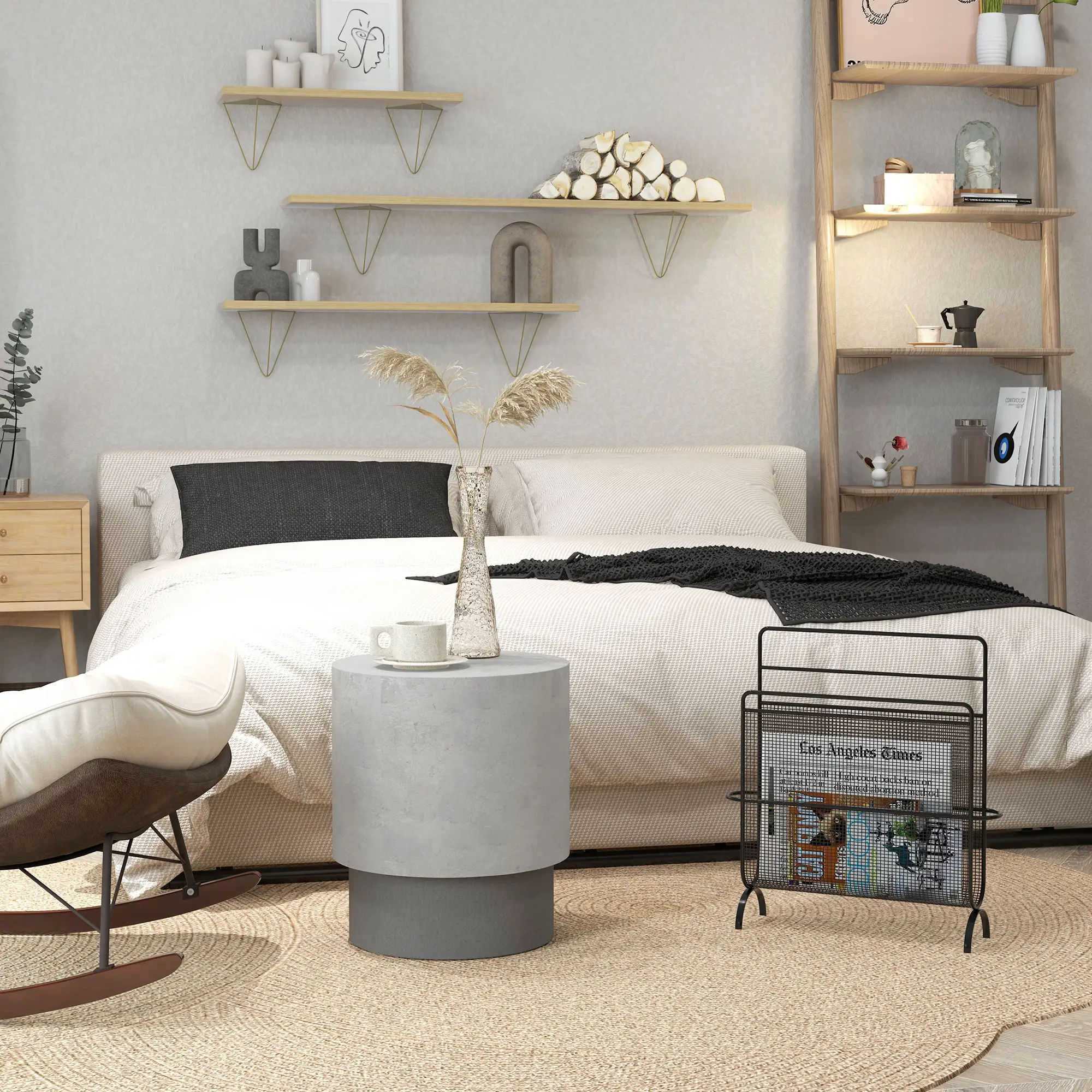 Lightweight Round Accent Table, Concrete Finish, 4 Adjustable Feet, Indoor Outdoor - Image 9