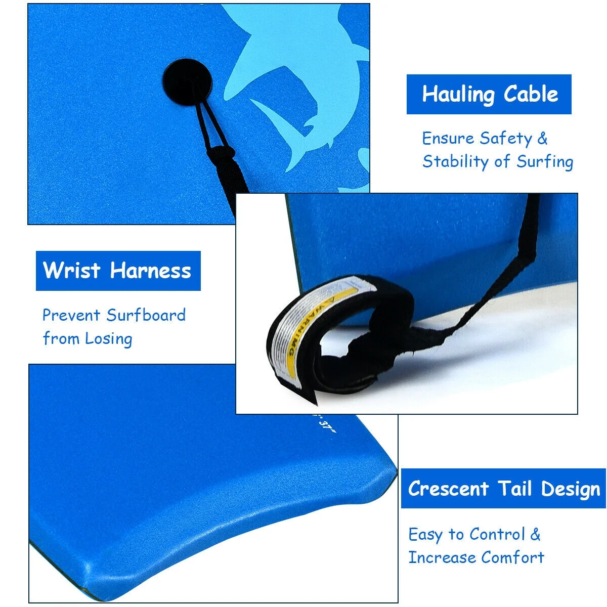 Lightweight Super Bodyboard Surfing W/Leash IXPE Deck EPS Core Boarding-L, Blue - Image 9