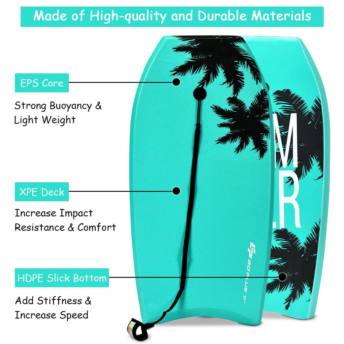 Lightweight Super Surfing Bodyboard, 33 Inch, Turquoise - Image 6