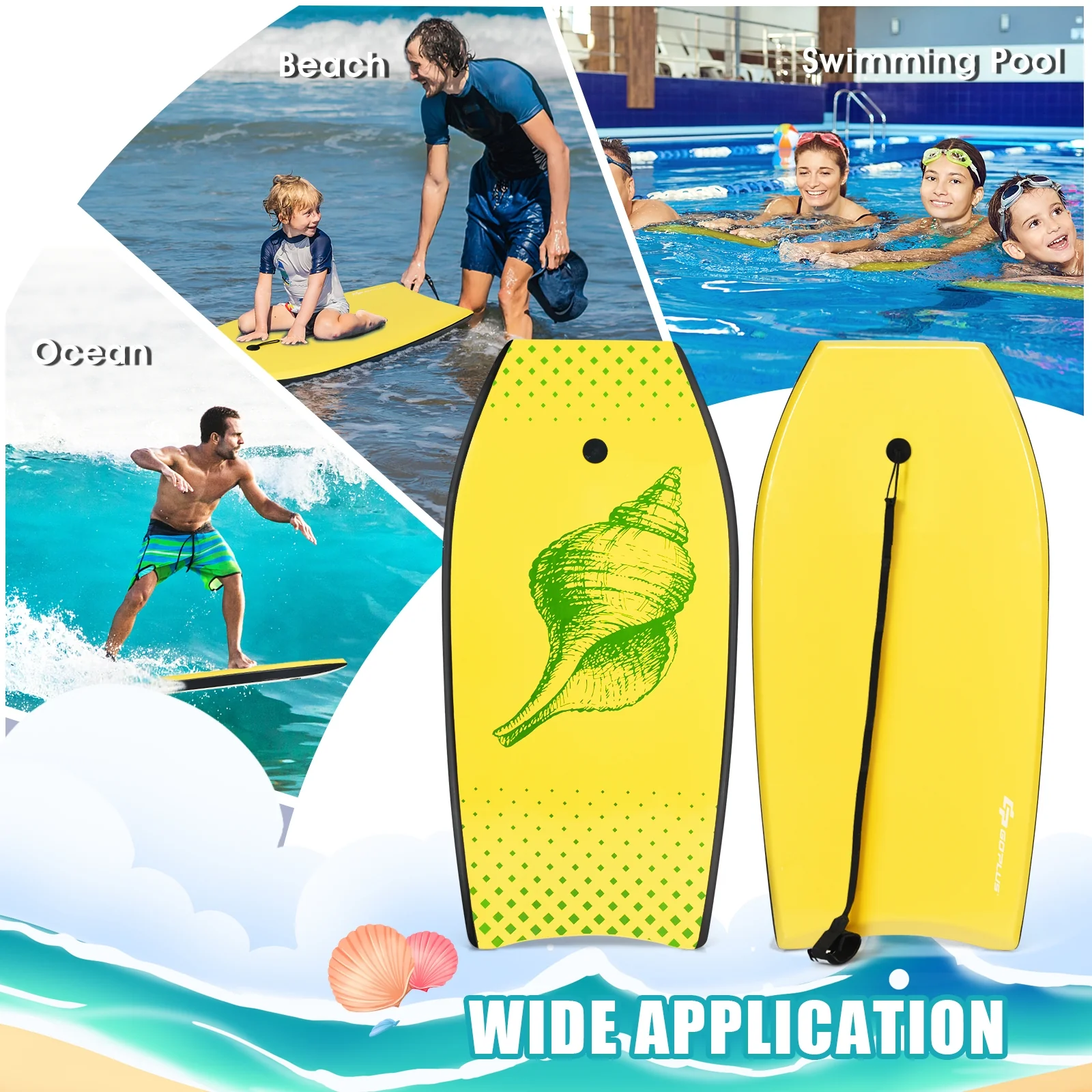 Lightweight Surfing Bodyboard, L, Yellow - Image 3