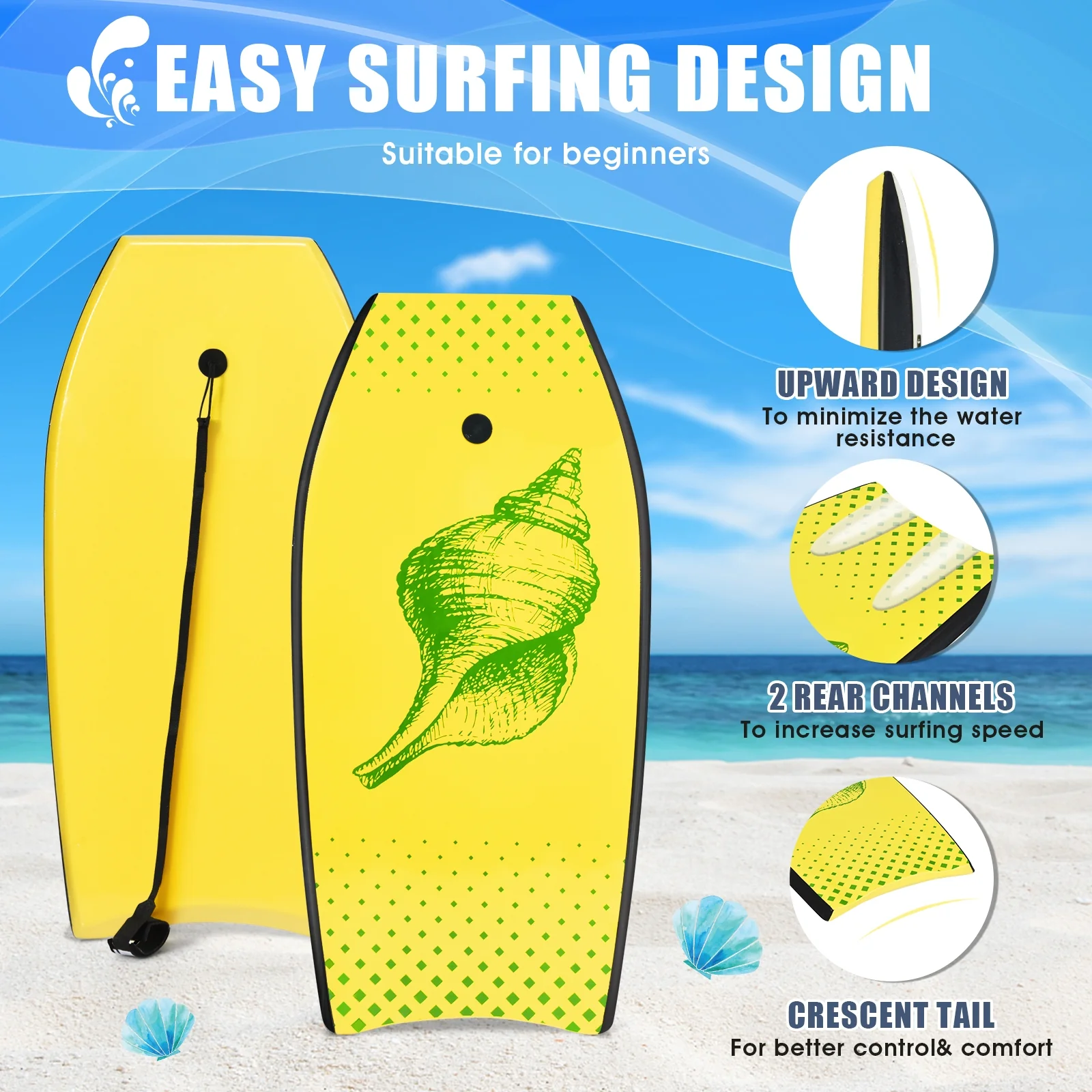 Lightweight Surfing Bodyboard, M, Yellow - Image 8
