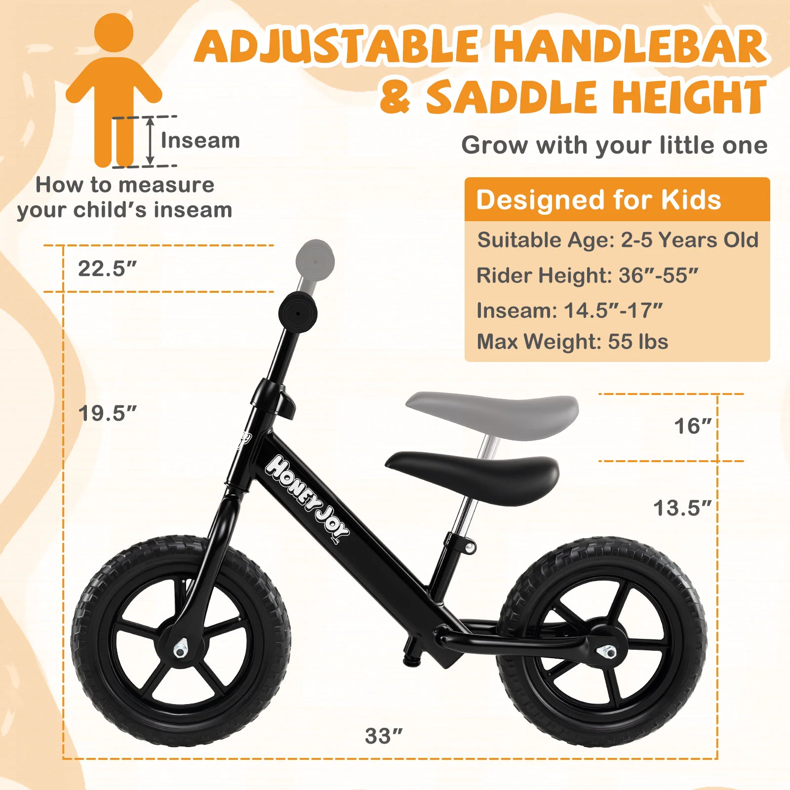 Lightweight Toddler Balance Bike No Pedal Training Bicycle, Black - Image 5