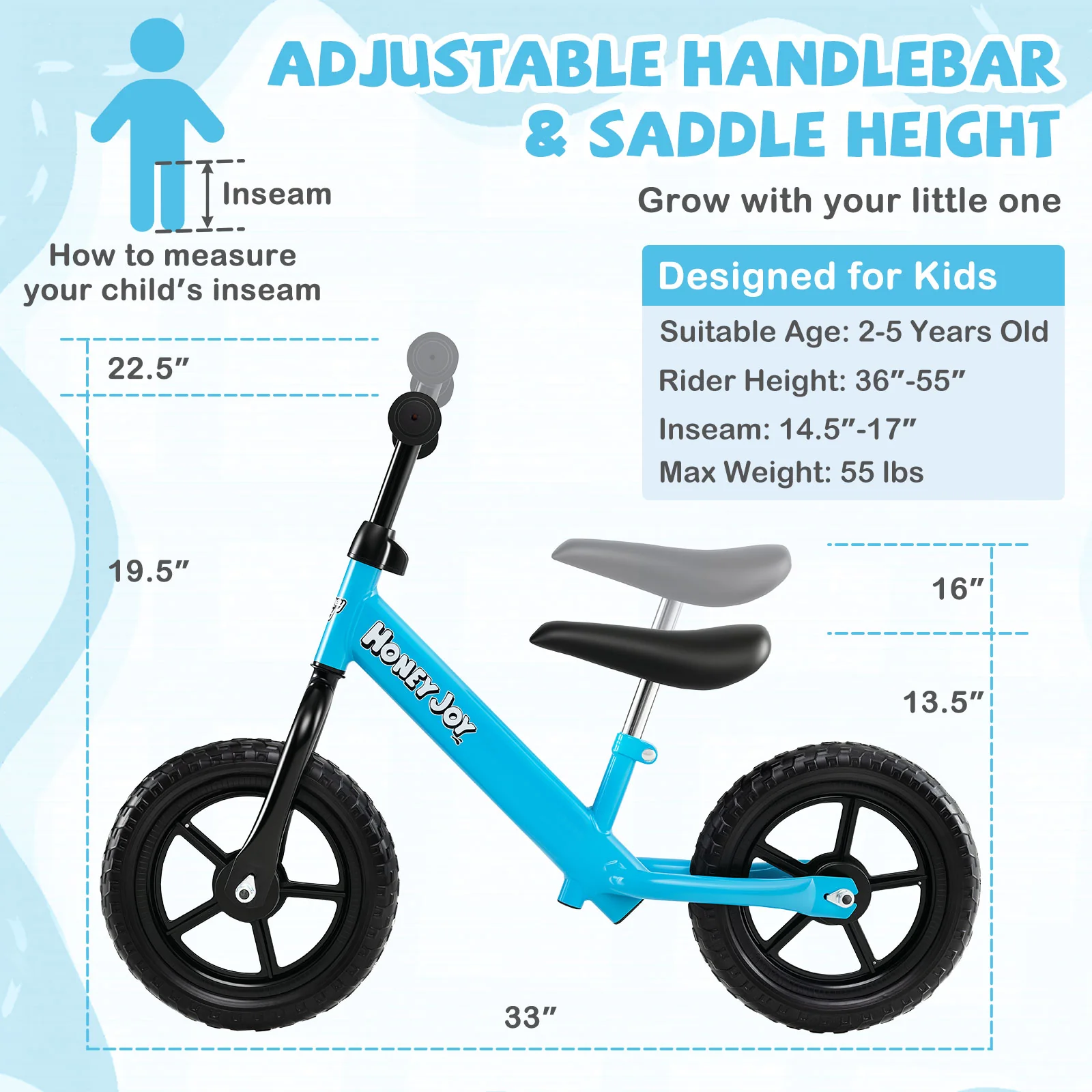 Lightweight Toddler Balance Bike No Pedal Training Bicycle, Blue - Image 5