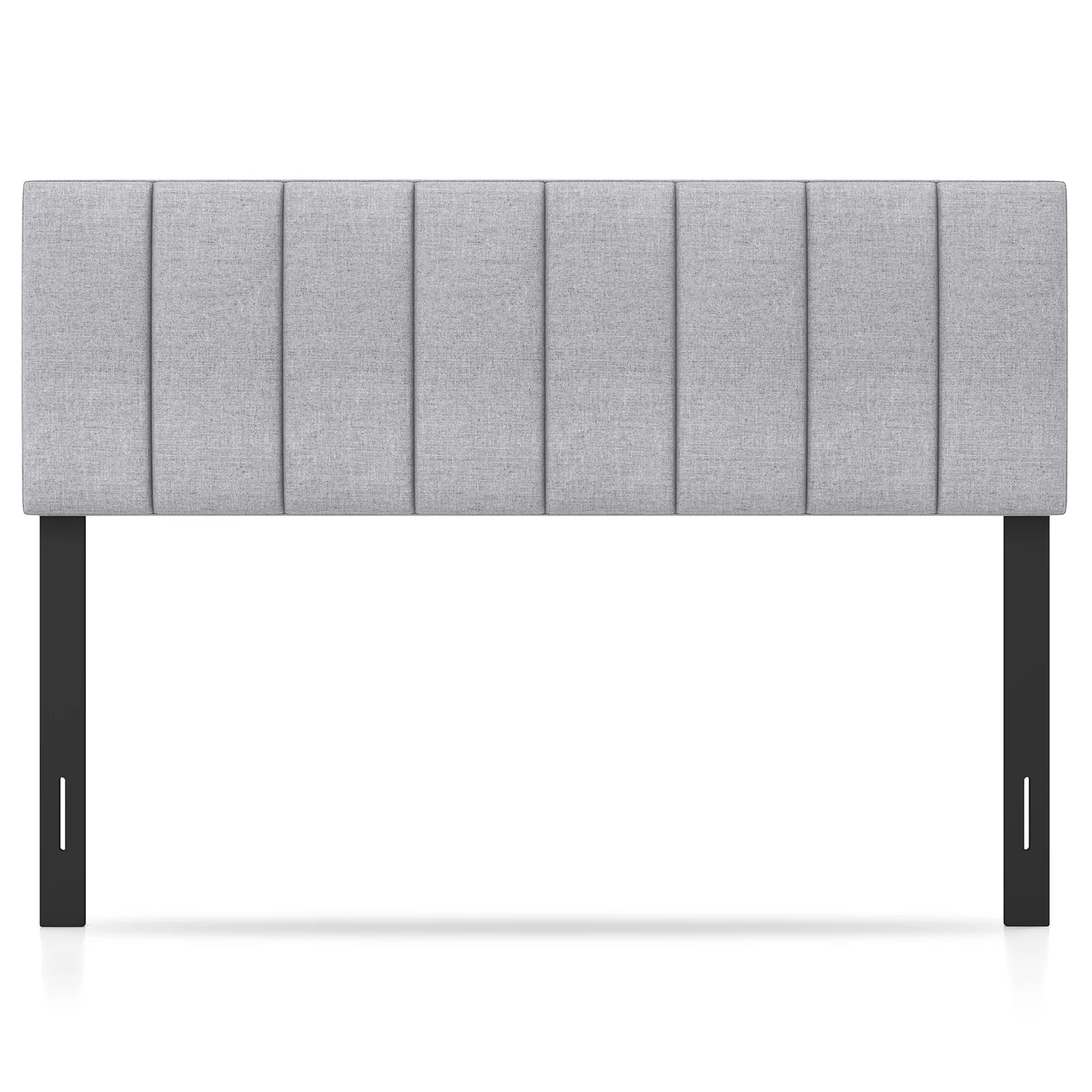 Linen Upholstered Headboard, Solid Wood Legs, Adjustable Width, Gray - Image 4