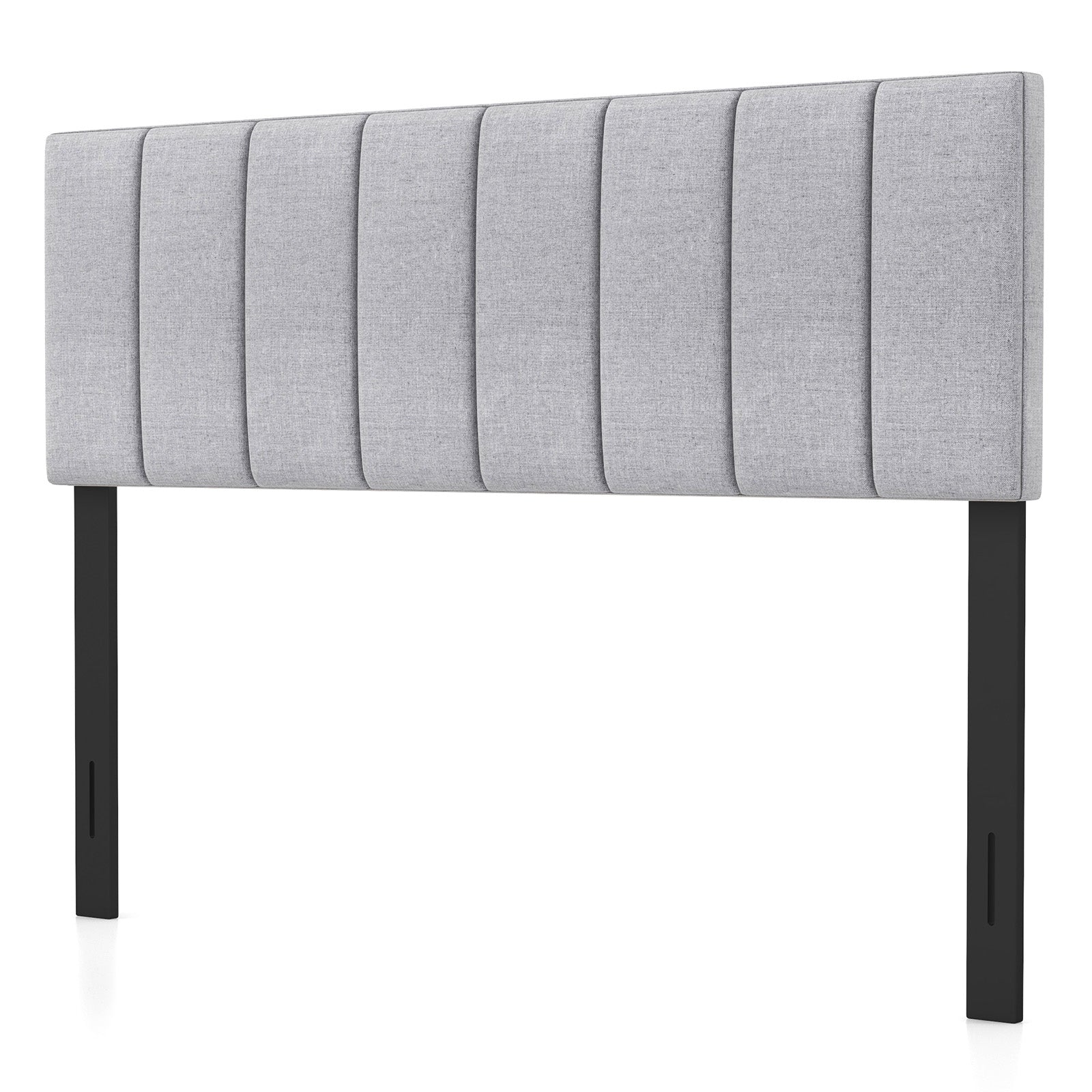 Linen Upholstered Headboard, Solid Wood Legs, Adjustable Width, Gray - Image 5