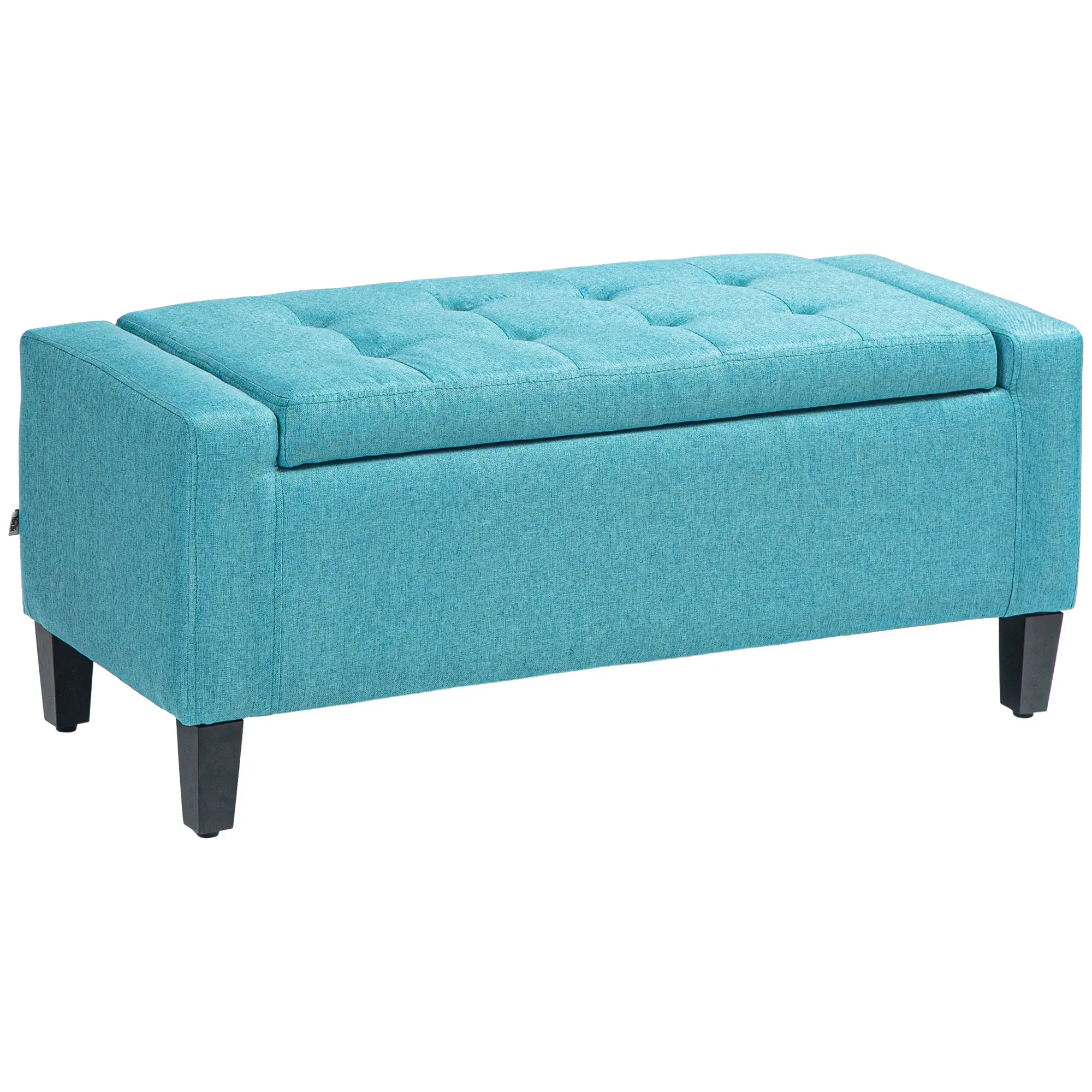 Linen Upholstered Storage Ottoman Bench, Tufted Design, Green