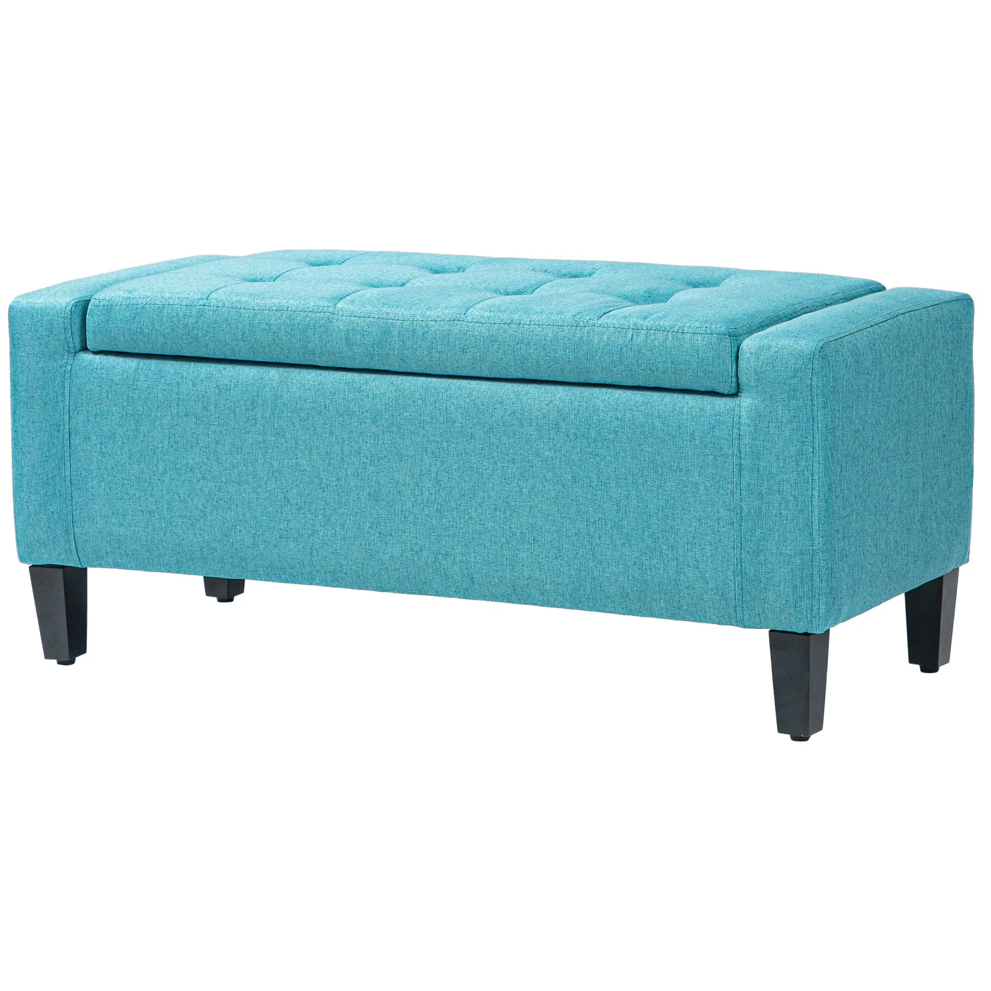 Linen Upholstered Storage Ottoman Bench, Tufted Design, Green - Image 11
