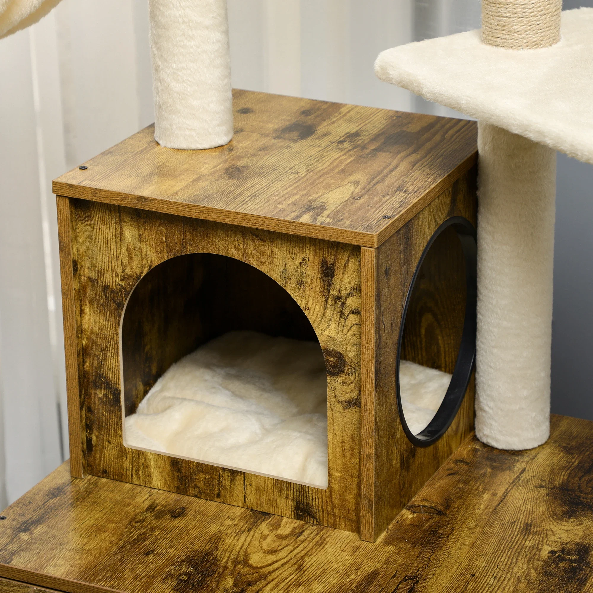 Litter Box Enclosure, Cat Tree Tower, Hidden Washroom Furniture, Rustic Brown - Image 10