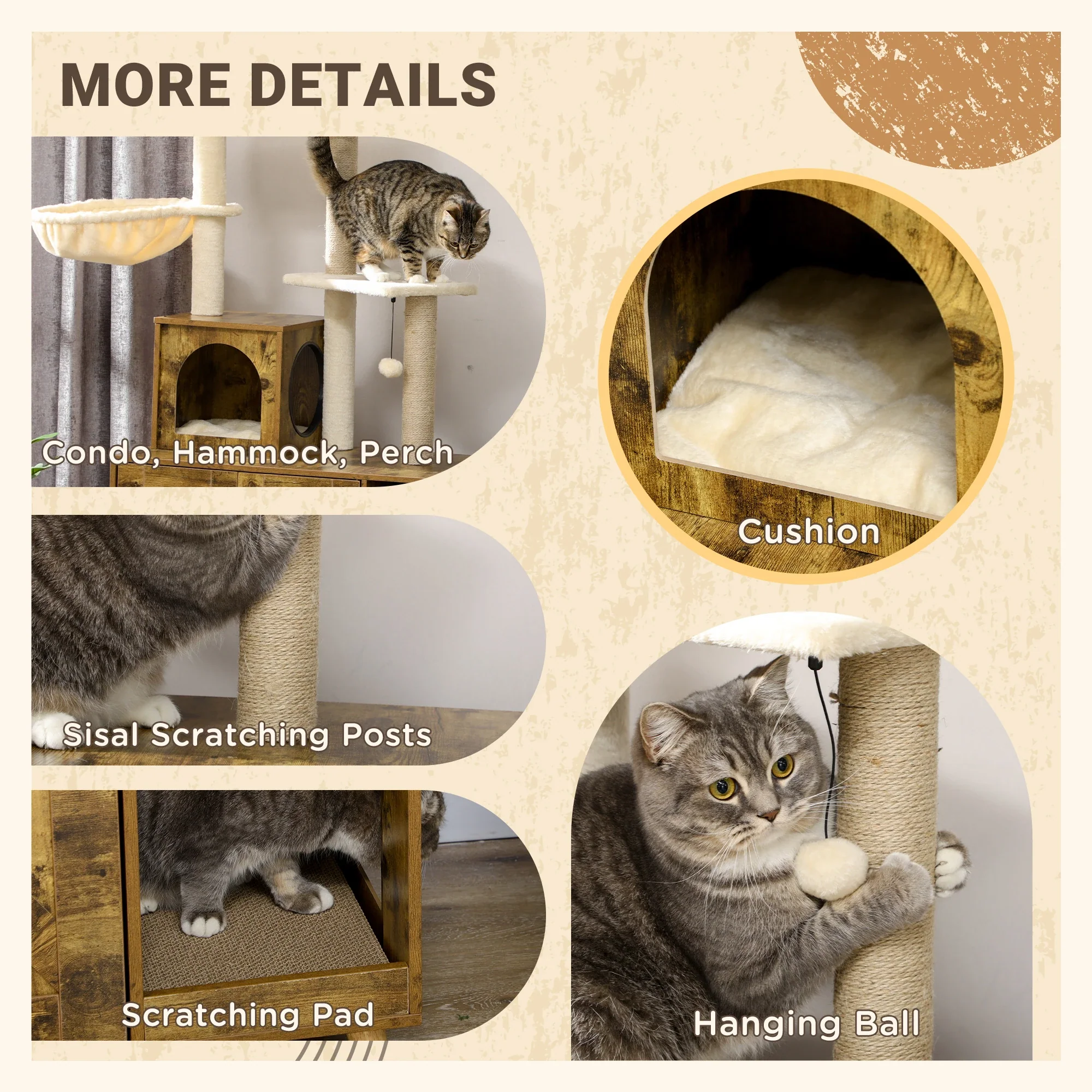 Litter Box Enclosure, Cat Tree Tower, Hidden Washroom Furniture, Rustic Brown - Image 5