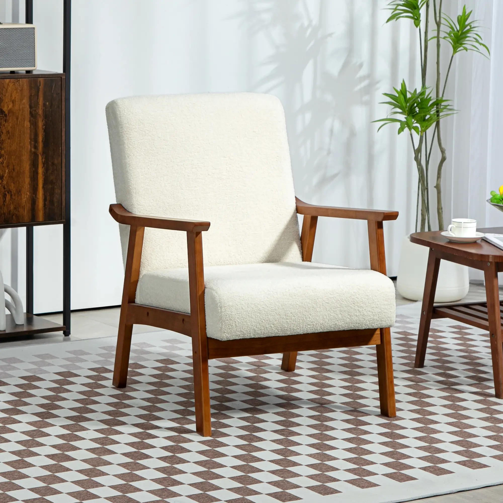 Living Room Chair Boucle Accent Chair for Bedroom with Wide Seat and Thick Padding, White - Image 2