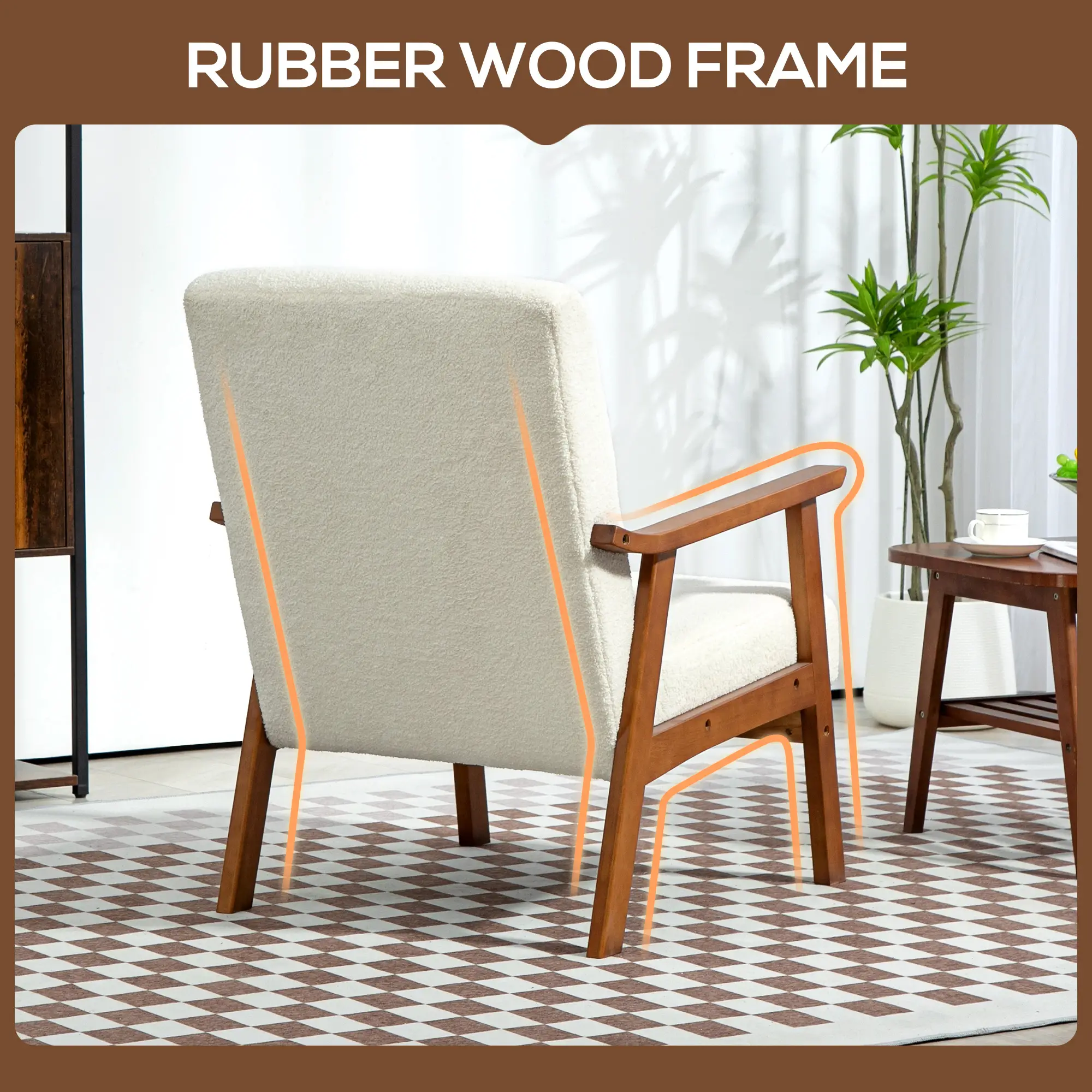 Living Room Chair Boucle Accent Chair for Bedroom with Wide Seat and Thick Padding, White - Image 6