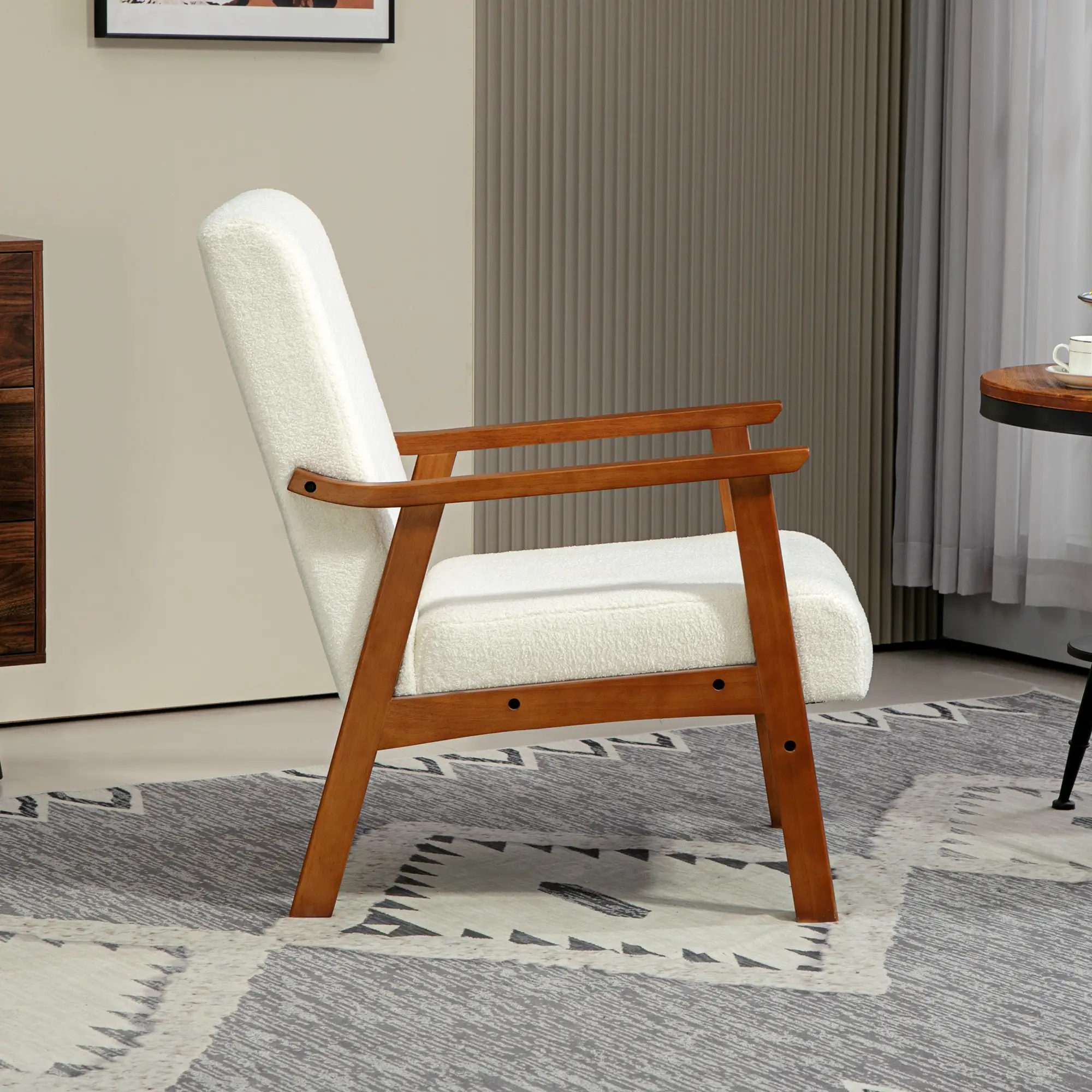 Living Room Chair Boucle Accent Chair for Bedroom with Wide Seat and Thick Padding, White - Image 7