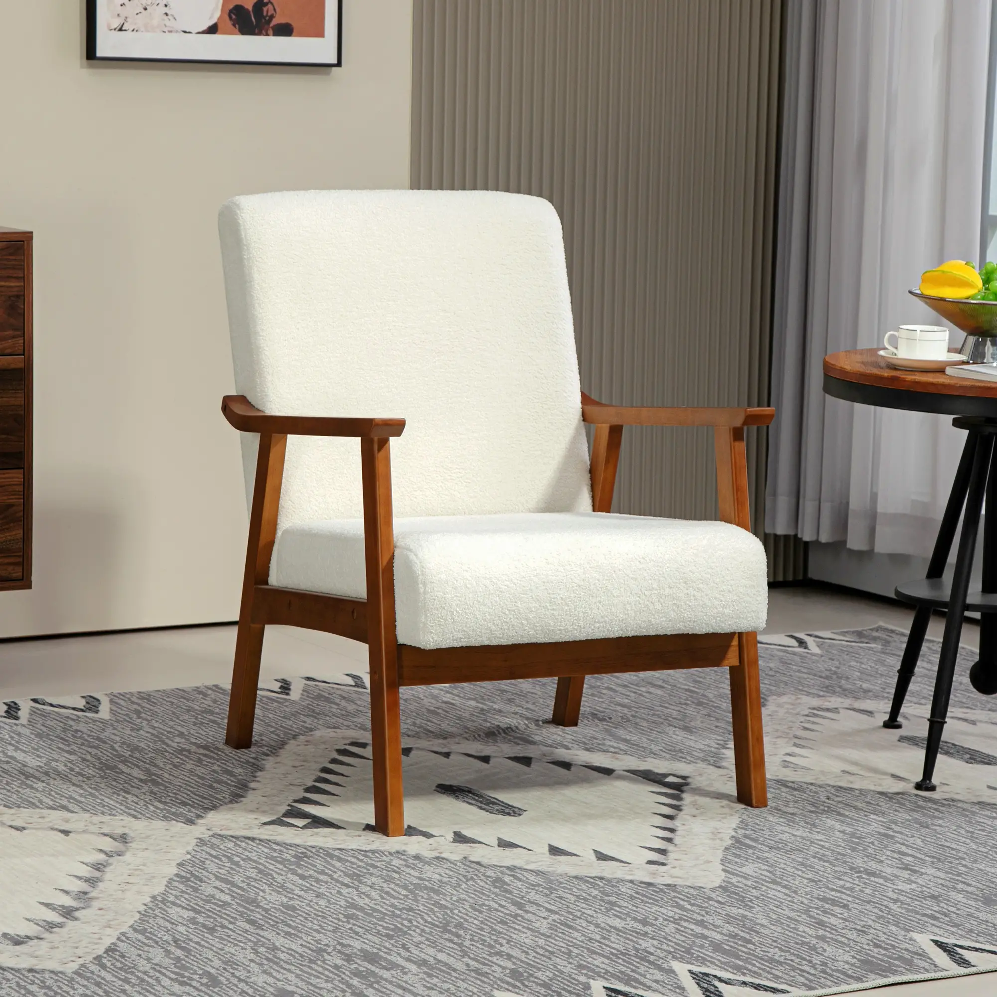 Living Room Chair Boucle Accent Chair for Bedroom with Wide Seat and Thick Padding, White - Image 8
