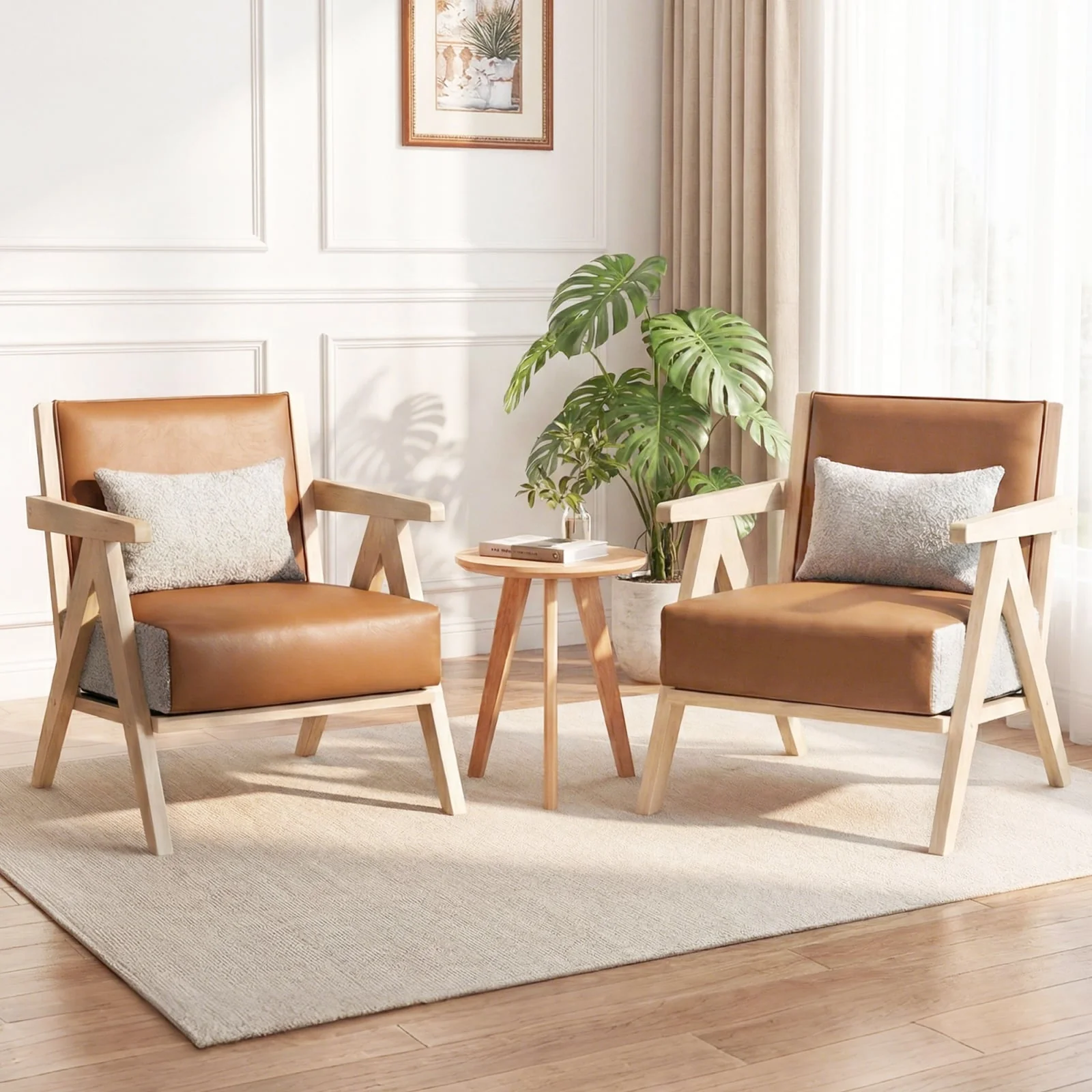 Living Room Furniture Set, Rubber Wood, Brown - Image 5